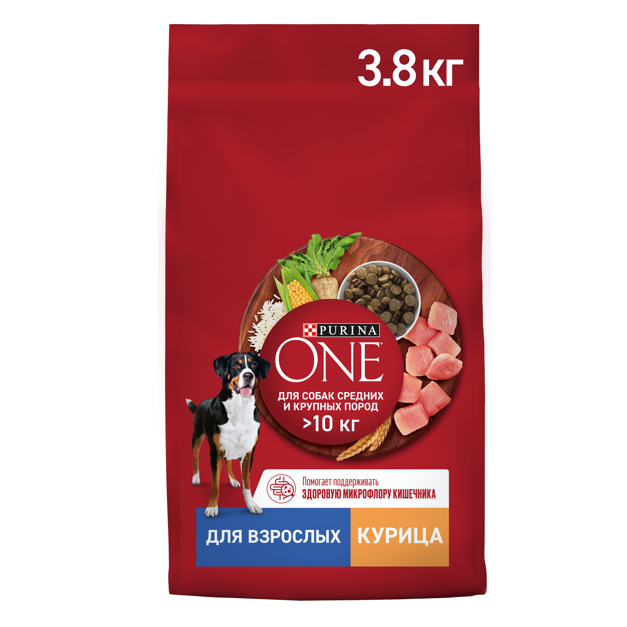 Сухой корм PURINA ONE® для взрослых собак средних и крупных пород с курицей и рисом 3,8 кг