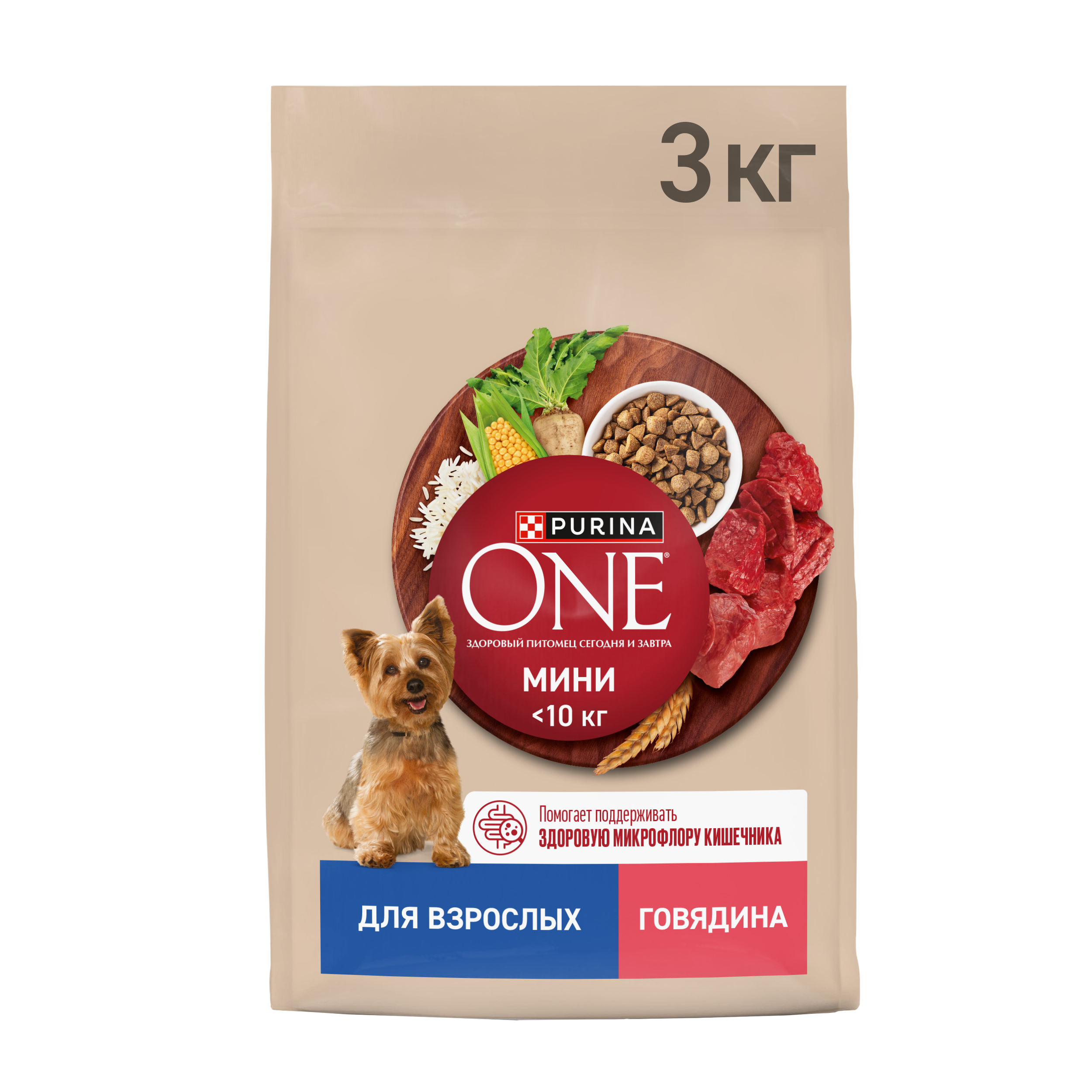 Сухой корм Purina ONE® МИНИ для взрослых собак мелких пород с говядиной и с рисом, 3 кг