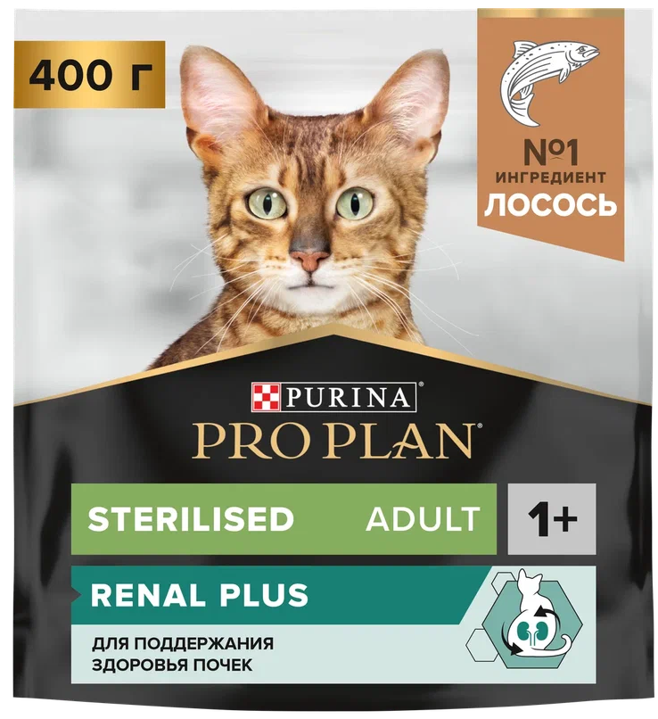Сухой корм PRO PLAN® Sterilised RENAL PLUS для взрослых стерилизованных кошек для поддержания здоровья почек с лососем, 400 г