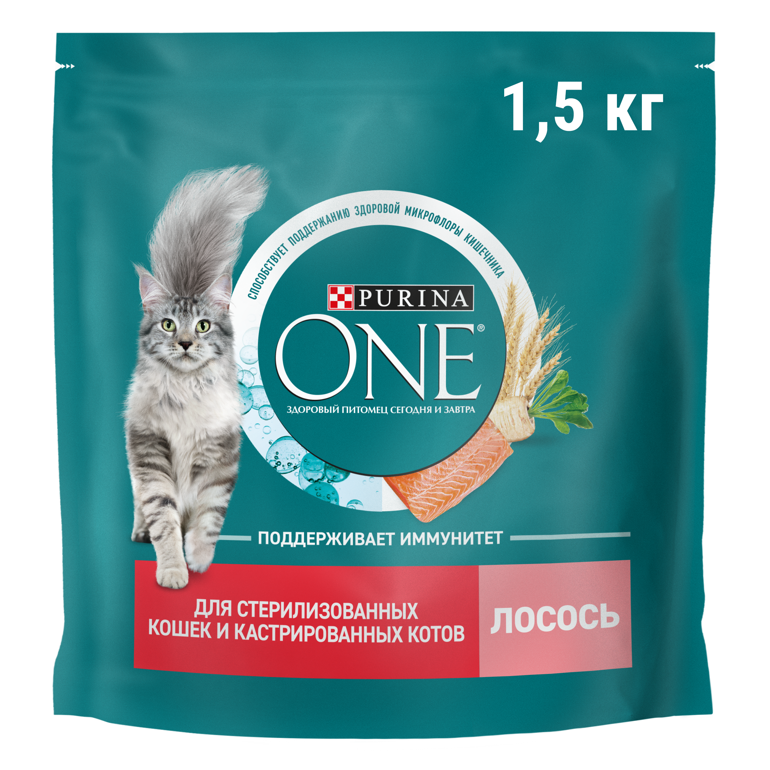 Сухой корм PURINA ONE® для стерилизованных кошек и кастрированных котов c лососем 1,5 кг