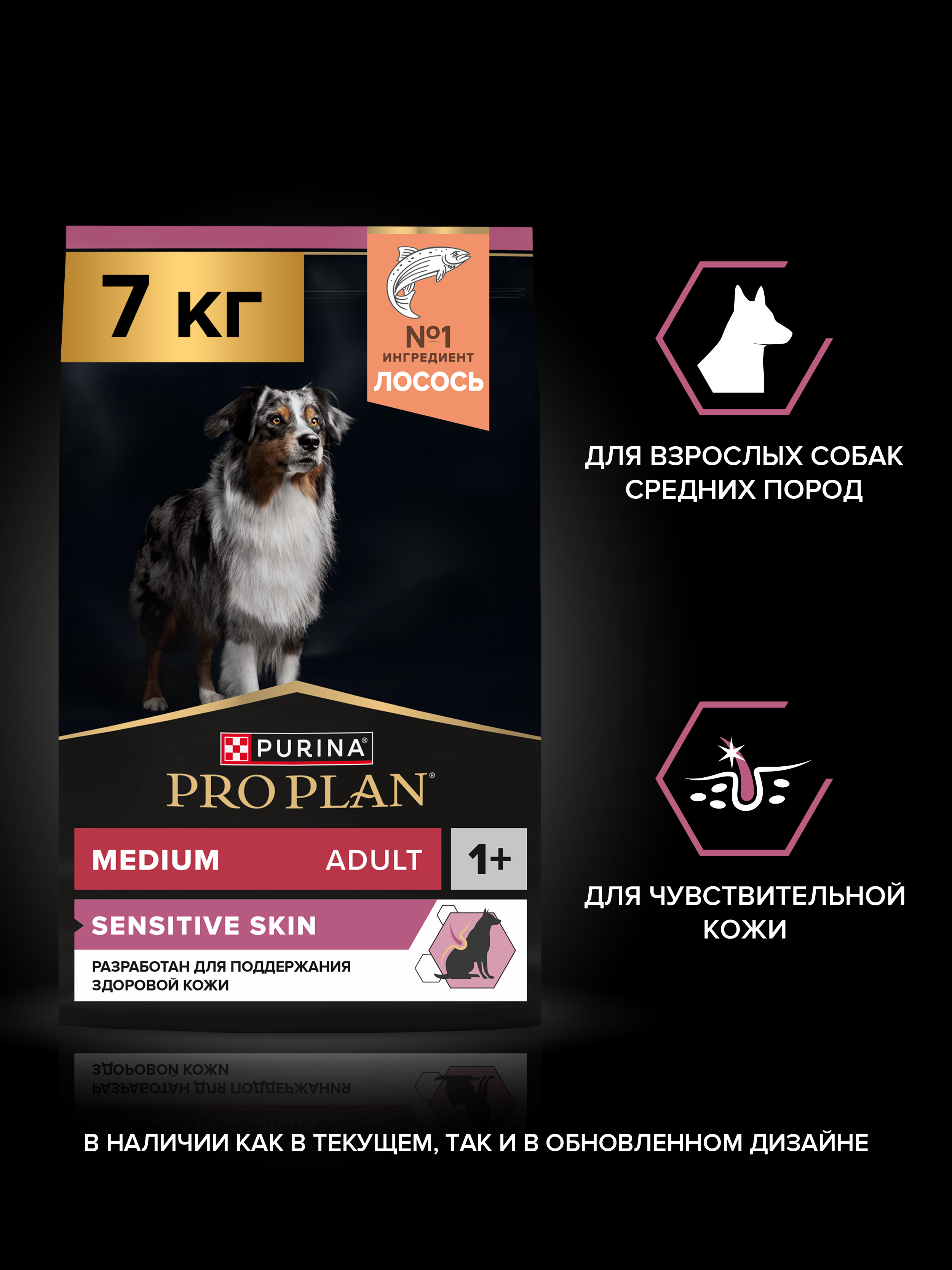 Сухой корм PRO PLAN® SENSITIVE SKIN для взрослых собак средних пород с чувствительной кожей с лососем, 7 кг