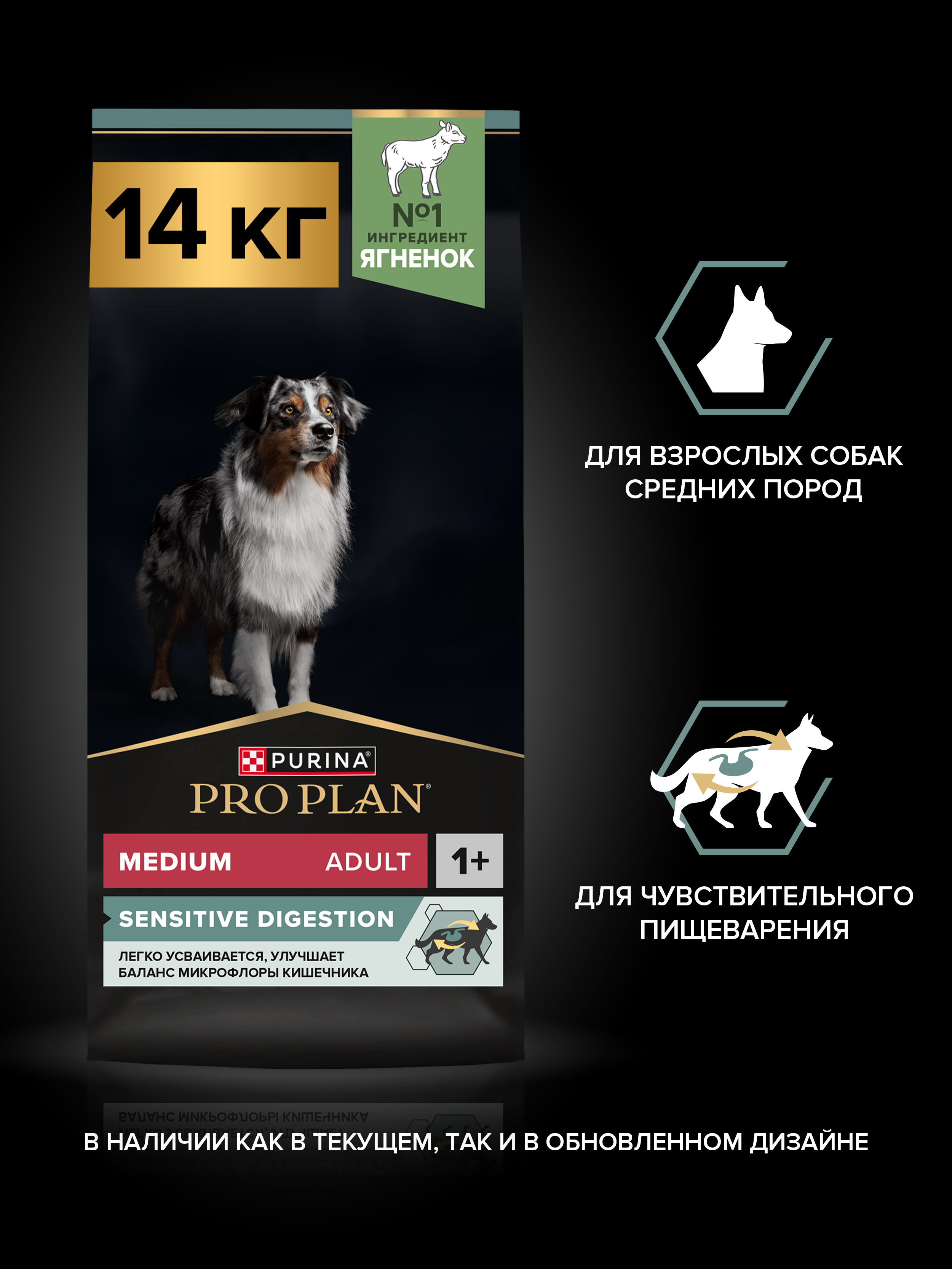 Сухой корм PRO PLAN® SENSITIVE DIGESTION для взрослых собак средних пород с чувствительным пищеварением с ягненком, 14 кг