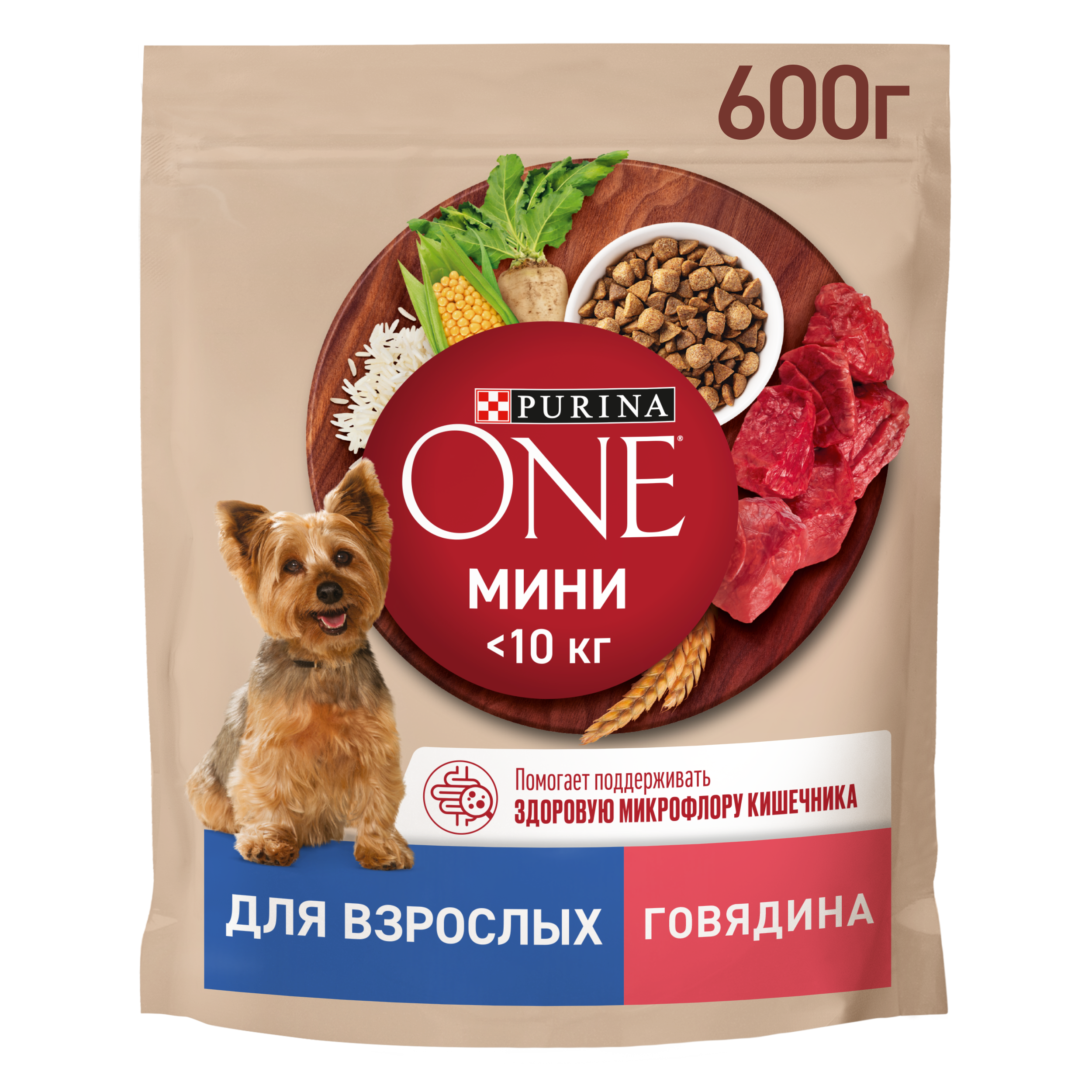 Сухой корм Purina ONE® МИНИ для взрослых собак мелких пород с говядиной и с рисом, 600 г