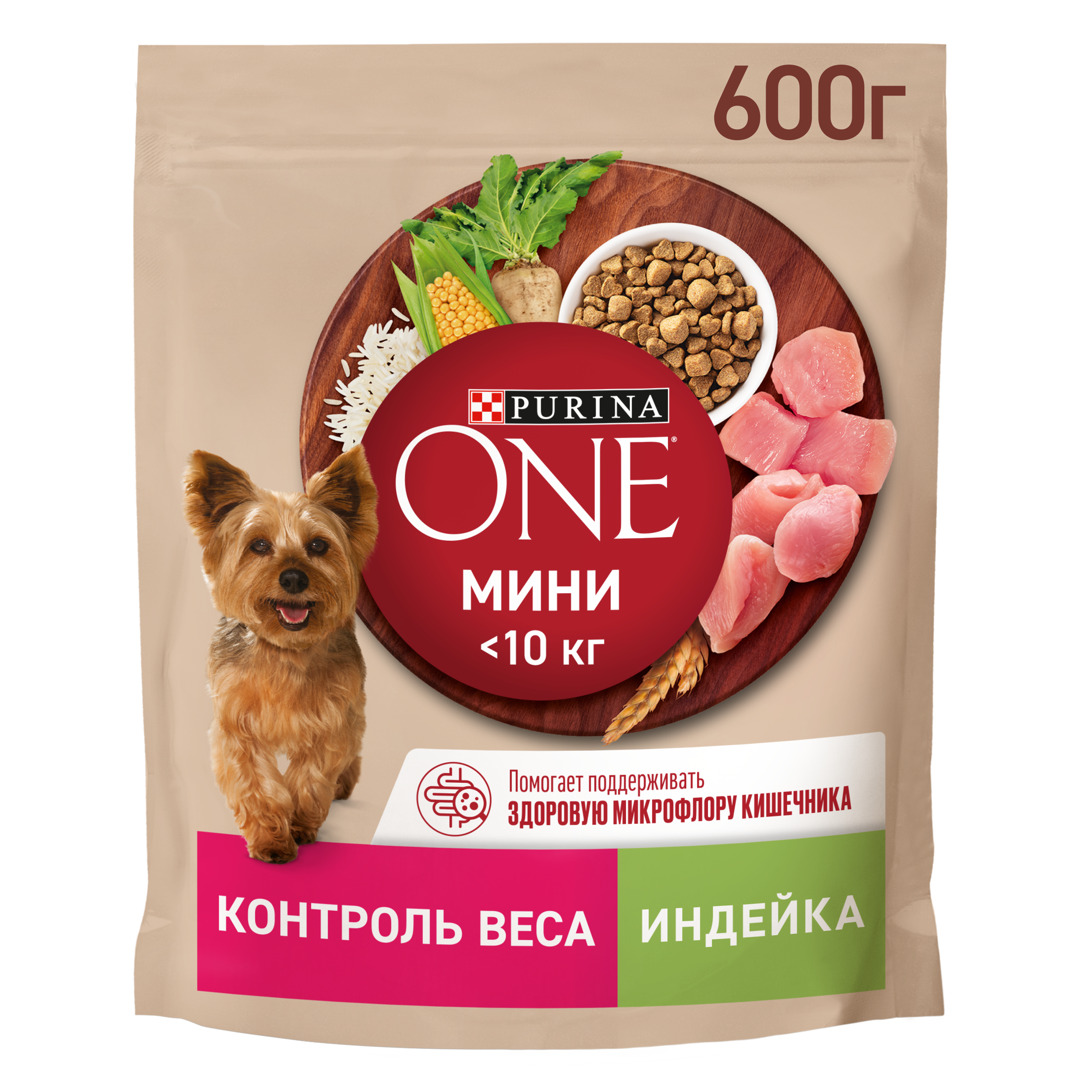 Сухой корм Purina ONE® МИНИ для собак мелких пород, склонных к набору веса или стерилизованных с индейкой и с рисом 600 г