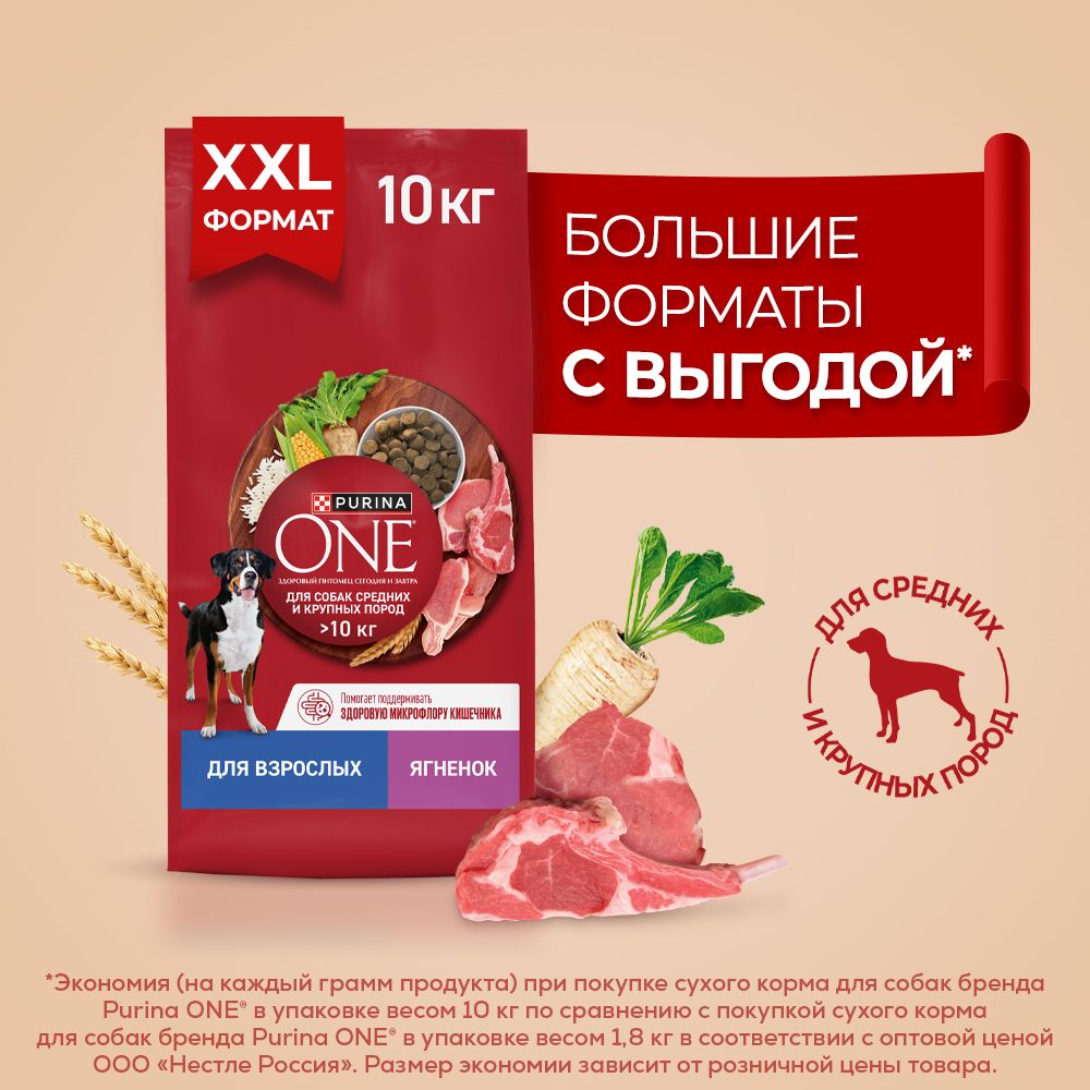 Сухой корм PURINA ONE® для взрослых собак средних и крупных пород с ягненком и рисом 10 кг