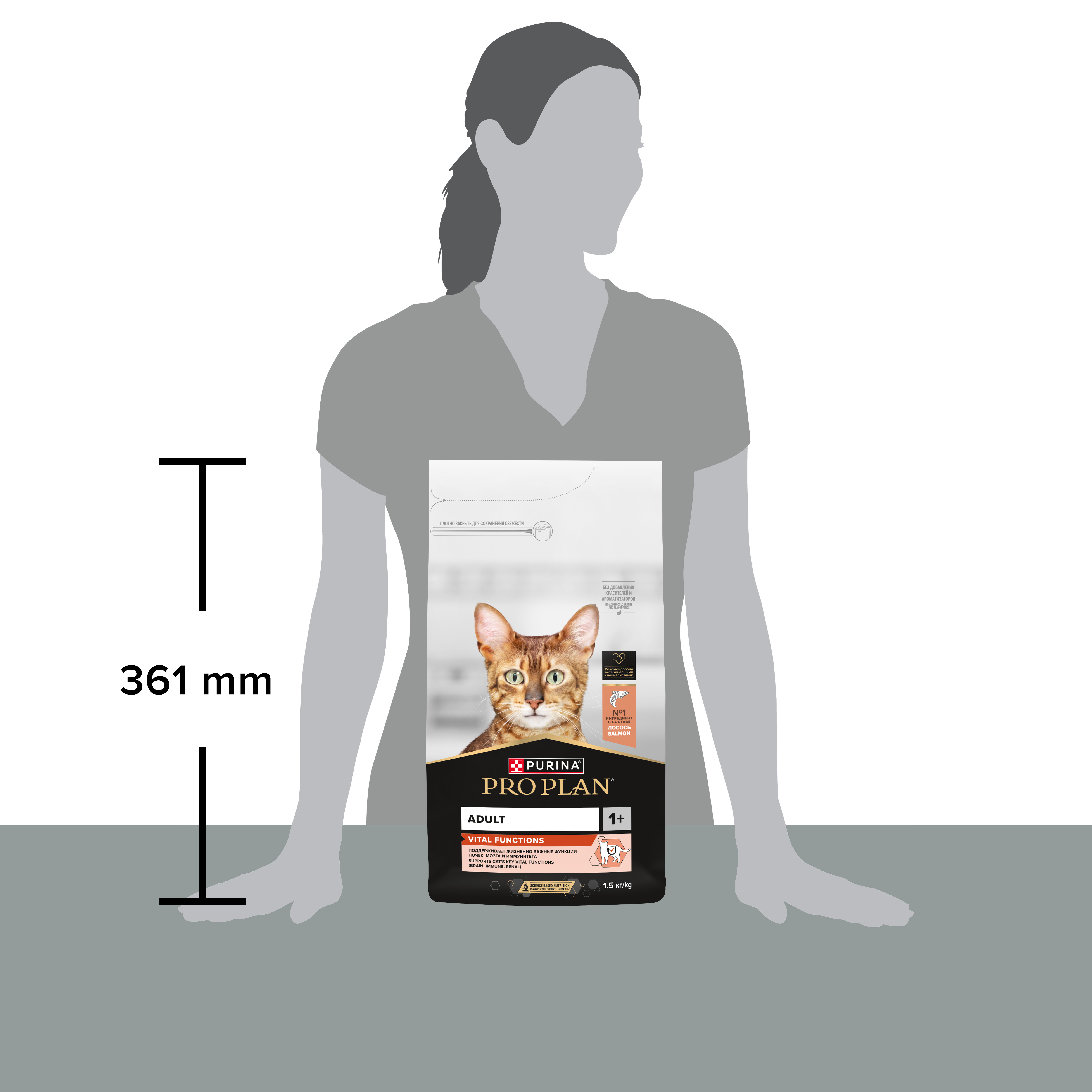 Сухой корм PRO PLAN® VITAL FUNCTIONS для взрослых кошек для поддержания функций почек, мозга и иммунитета с лососем, 1.5 кг