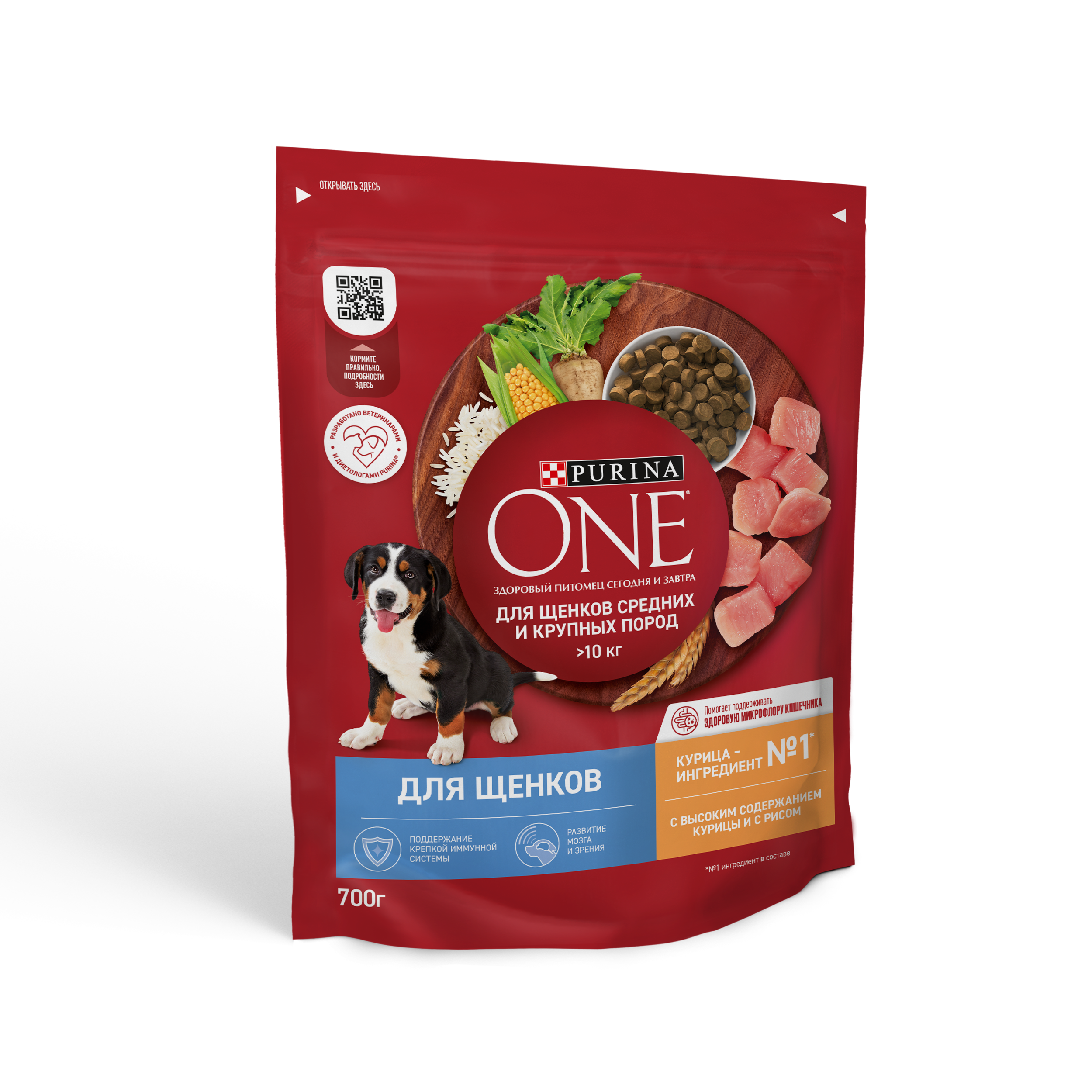 Сухой корм PURINA ONE® для щенков средних и крупных пород с курицей и рисом 700 г