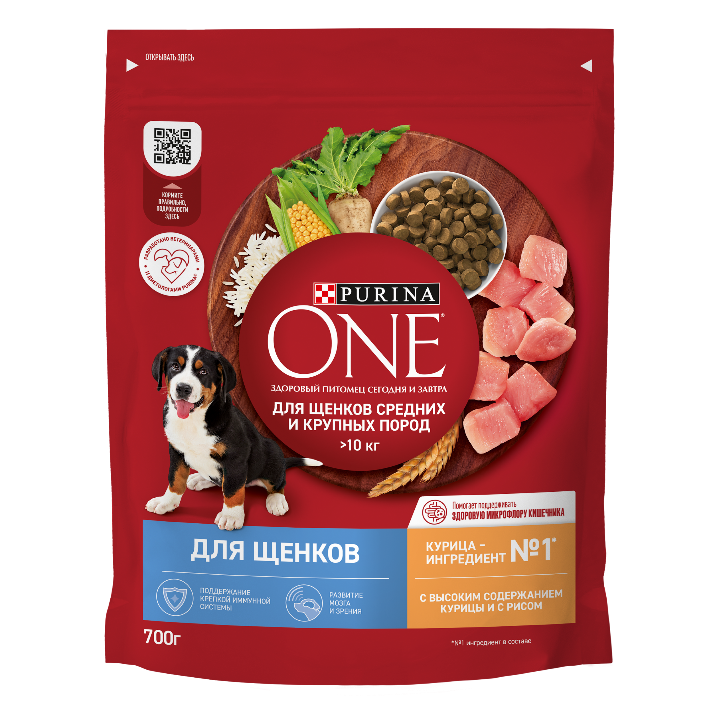 Сухой корм PURINA ONE® для щенков средних и крупных пород с курицей и рисом 700 г