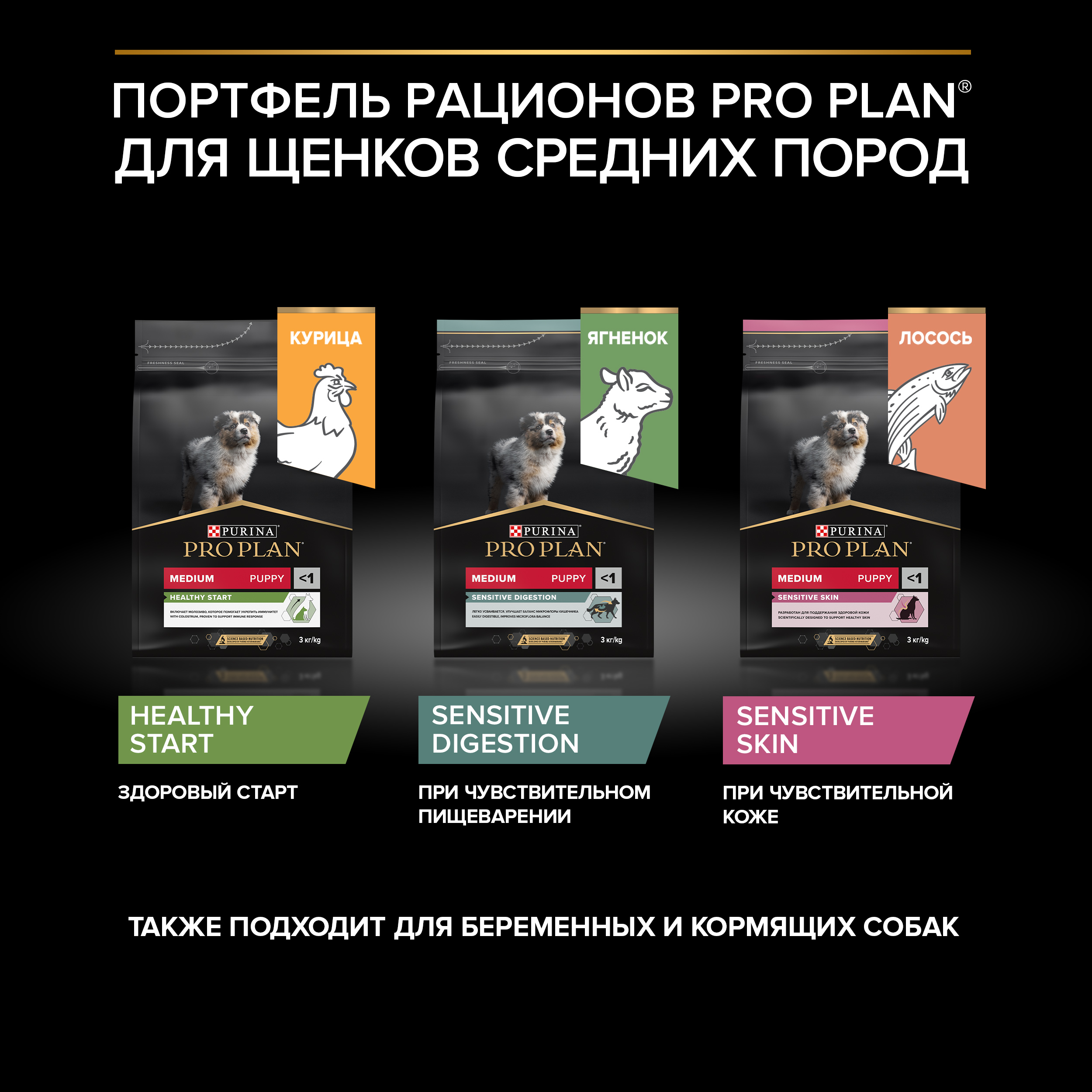 Сухой корм PRO PLAN® SENSITIVE SKIN для щенков средних пород с чувствительной кожей с лососем, 3 кг
