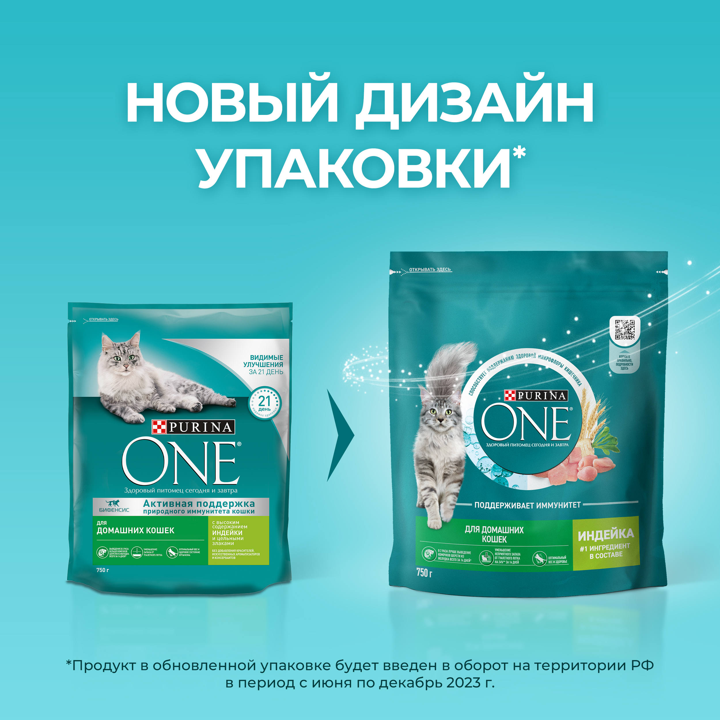 Сухой корм PURINA ONE® для взрослых домашних кошек с индейкой 750 г