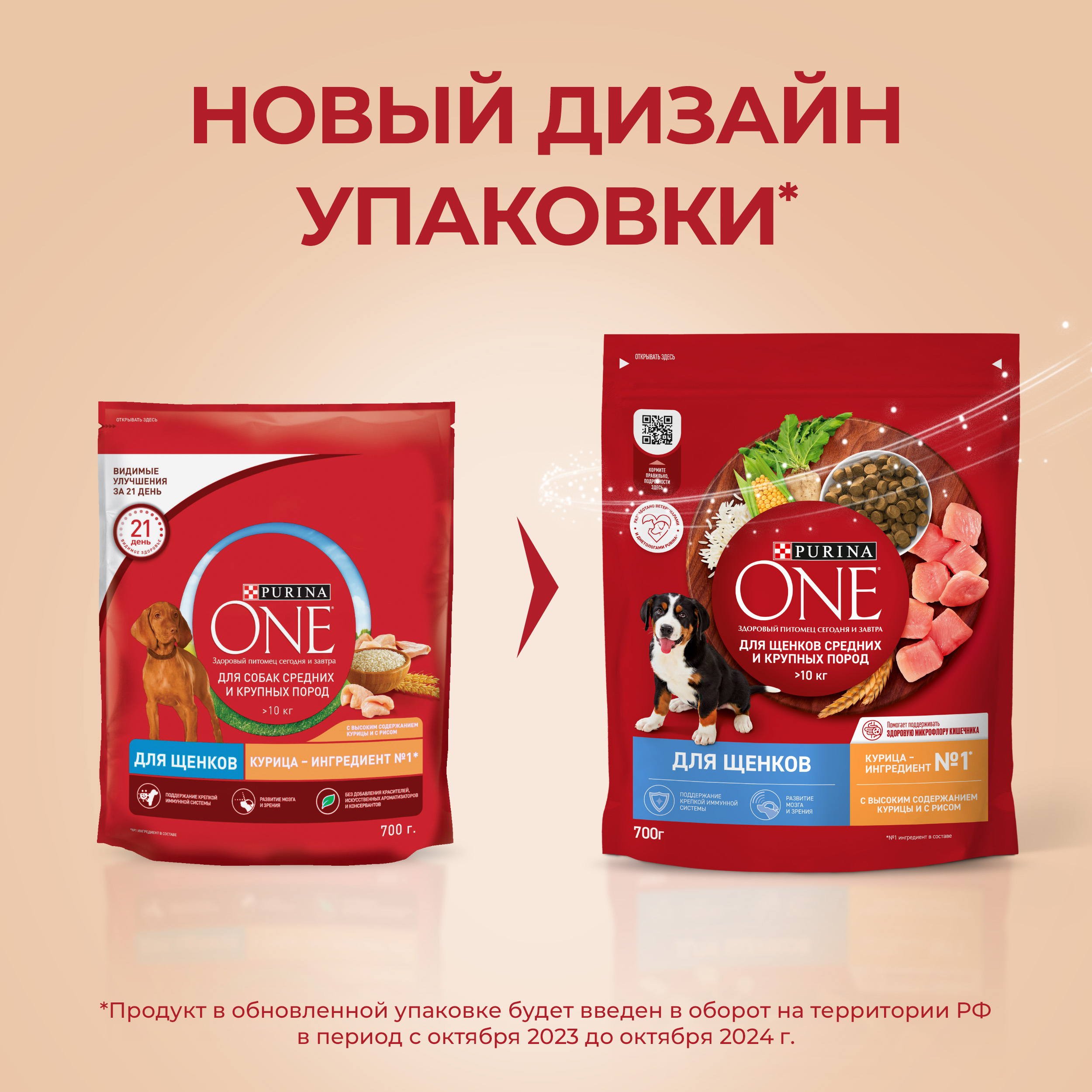 Сухой корм PURINA ONE® для щенков средних и крупных пород с курицей и рисом 700 г