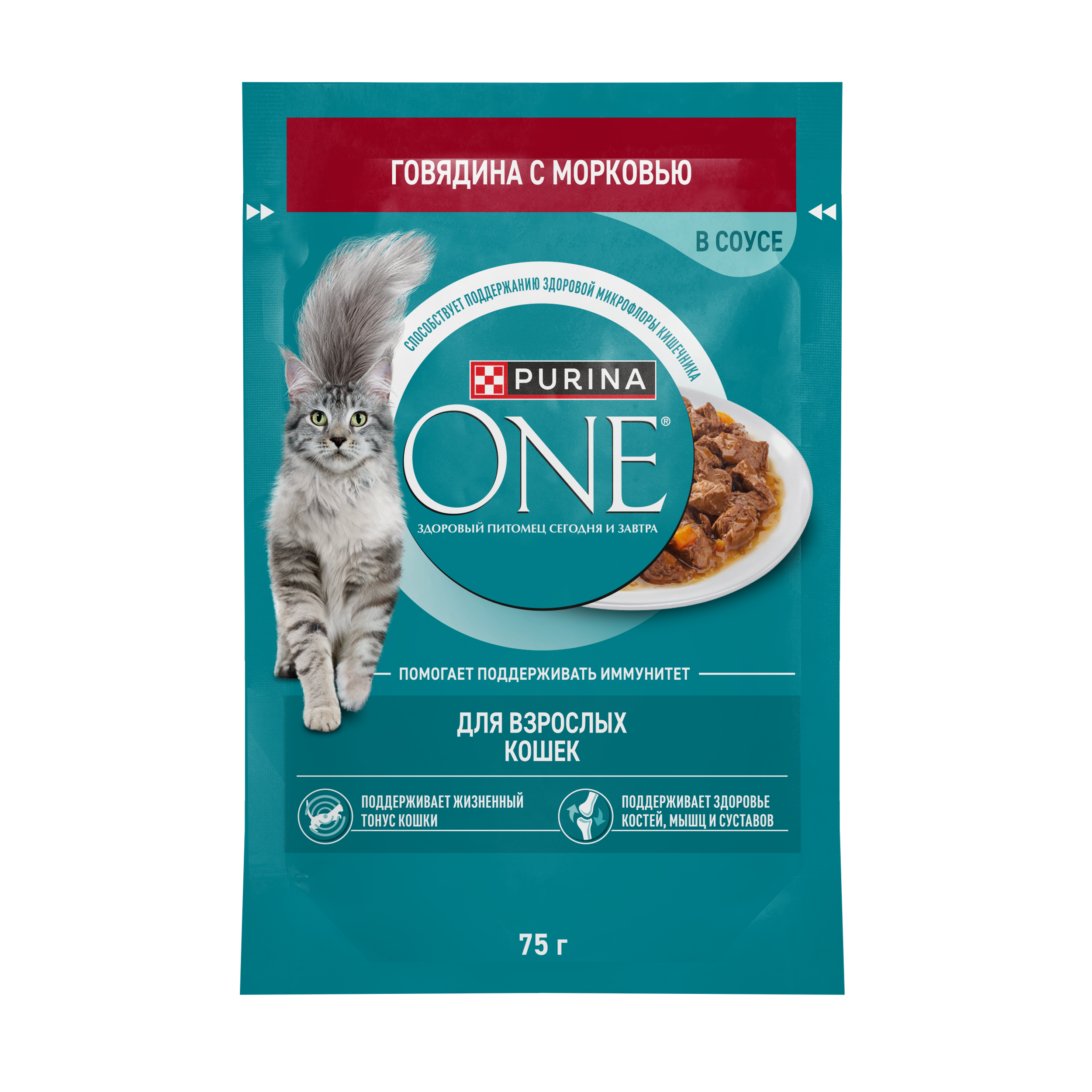 Влажный корм Purina ONE для взрослых кошек, с говядиной и морковью 75 г х 26 шт