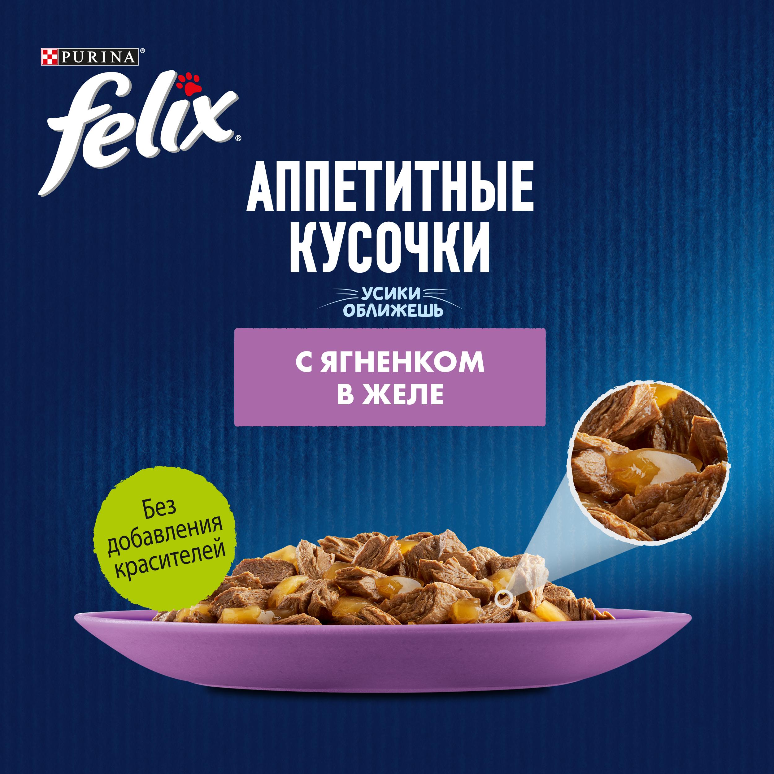 Влажный корм FELIX® Аппетитные кусочки для кошек, с ягненком в желе 26 штx75 г