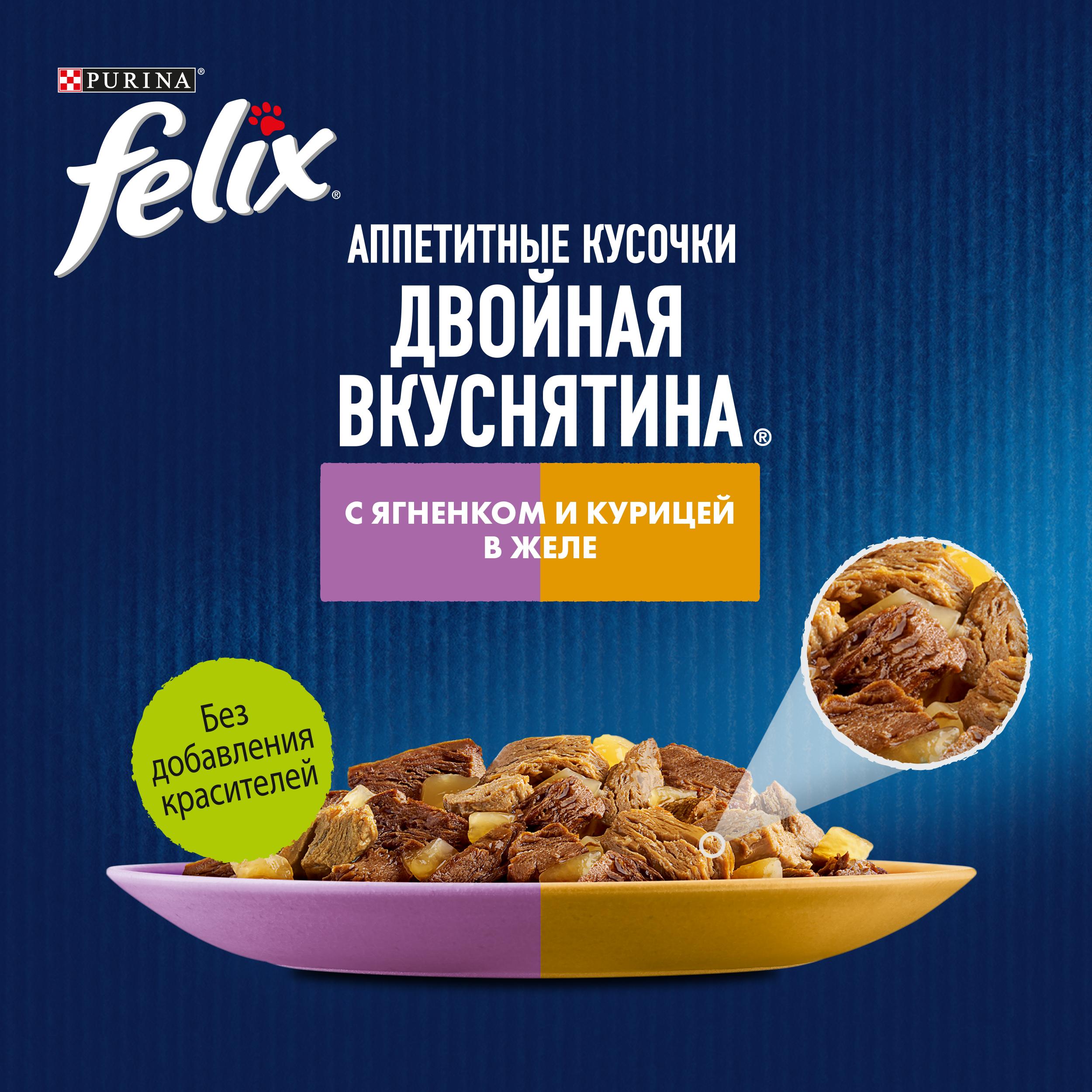 Влажный корм FELIX® Двойная Вкуснятина для кошек с ягненком и курицей в желе 75 г х 26 шт