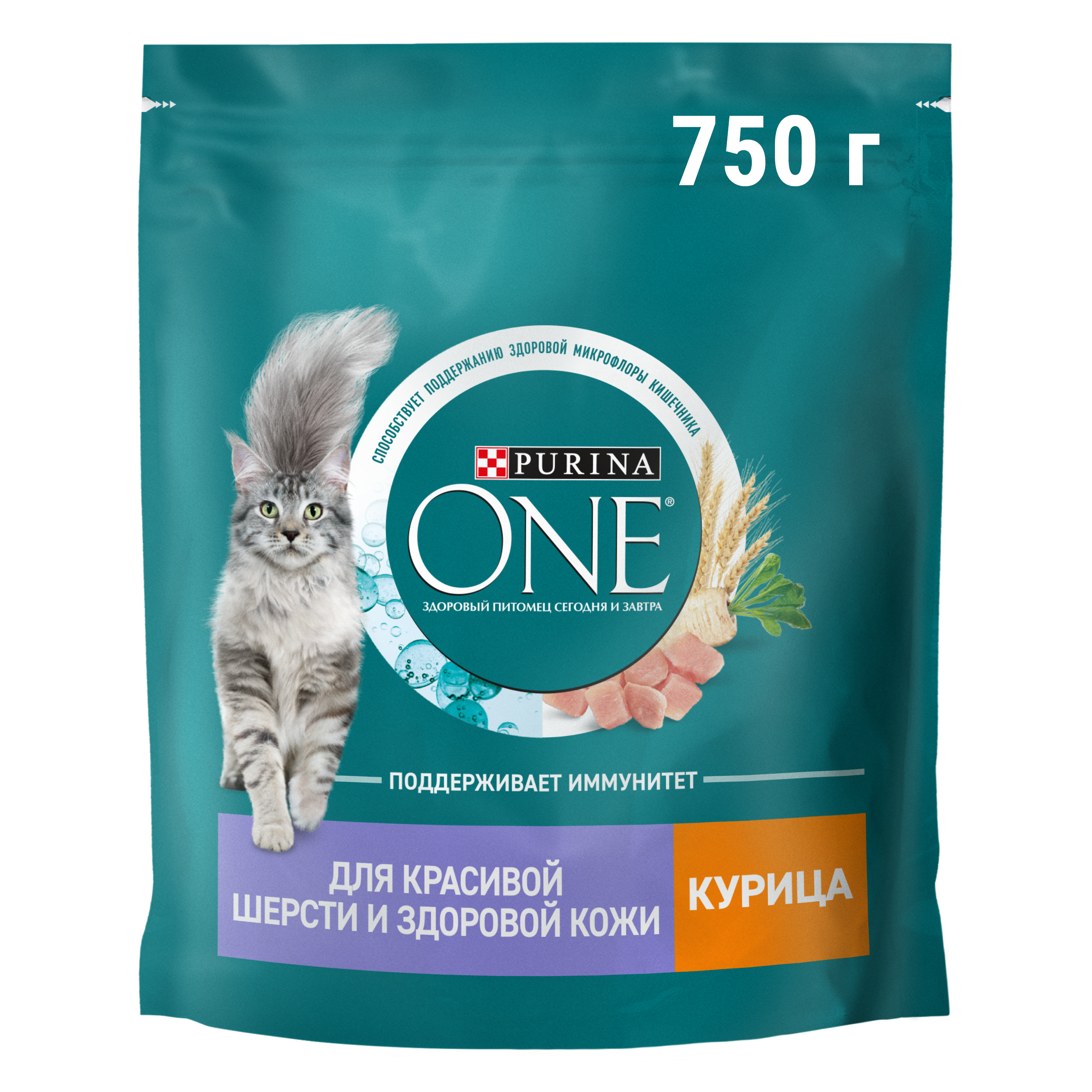 Сухой корм PURINA ONE® для взрослых кошек для красивой шерсти и здоровой кожи с курицей 750 г
