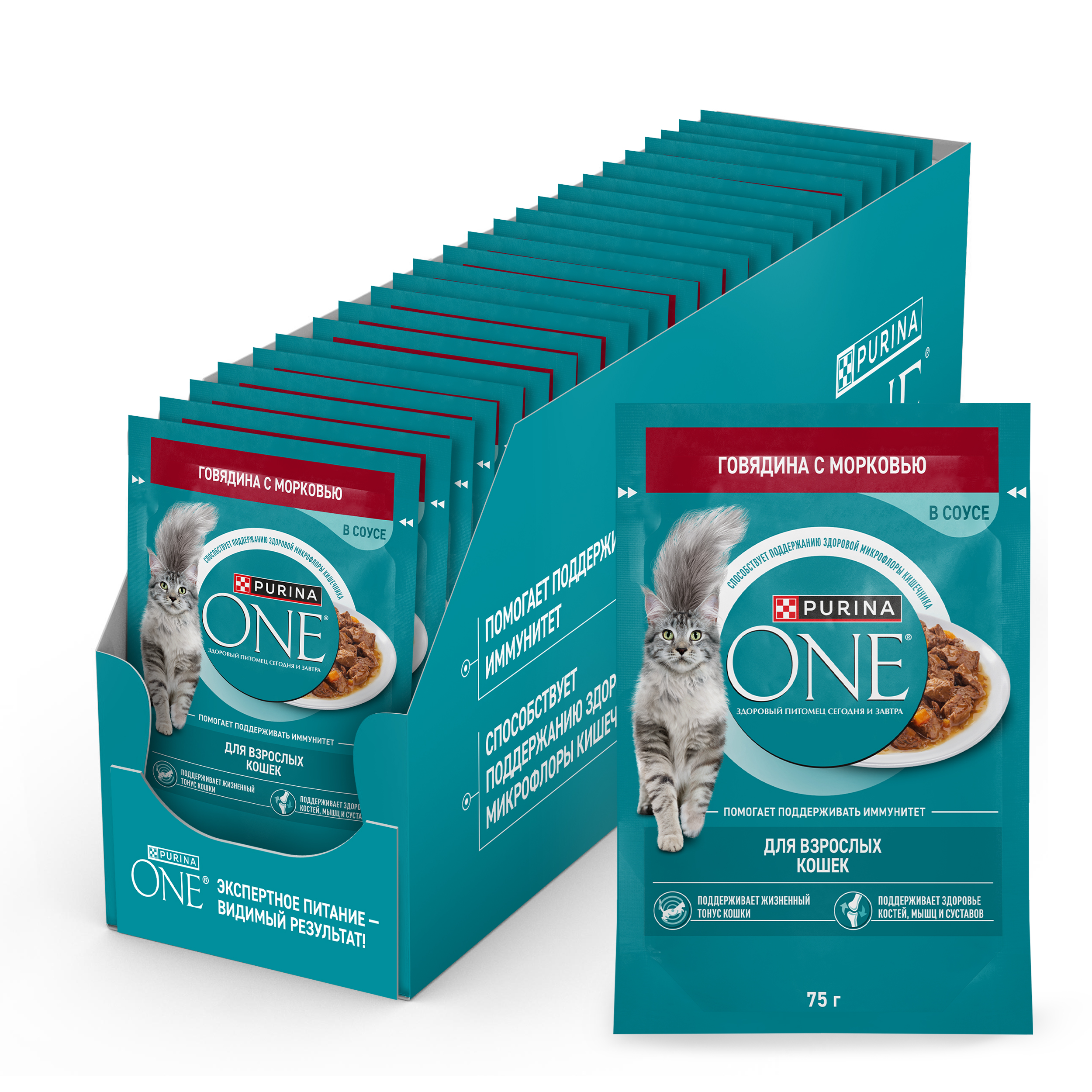 Влажный корм Purina ONE для взрослых кошек, с говядиной и морковью 75 г х 26 шт