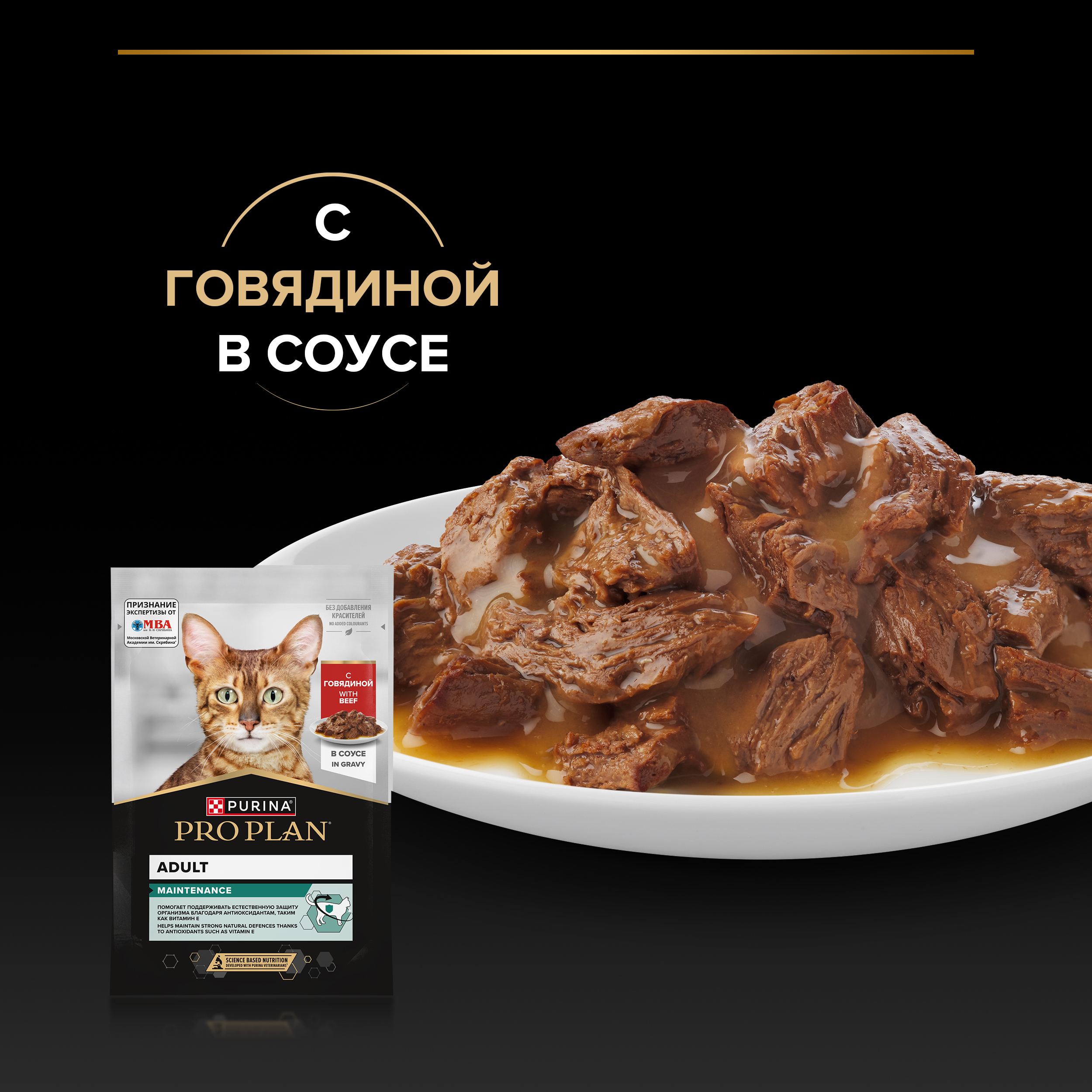 Влажный корм PRO PLAN® MAINTENANCE для взрослых кошек, с говядиной в соусе, 85 г x 26 шт.