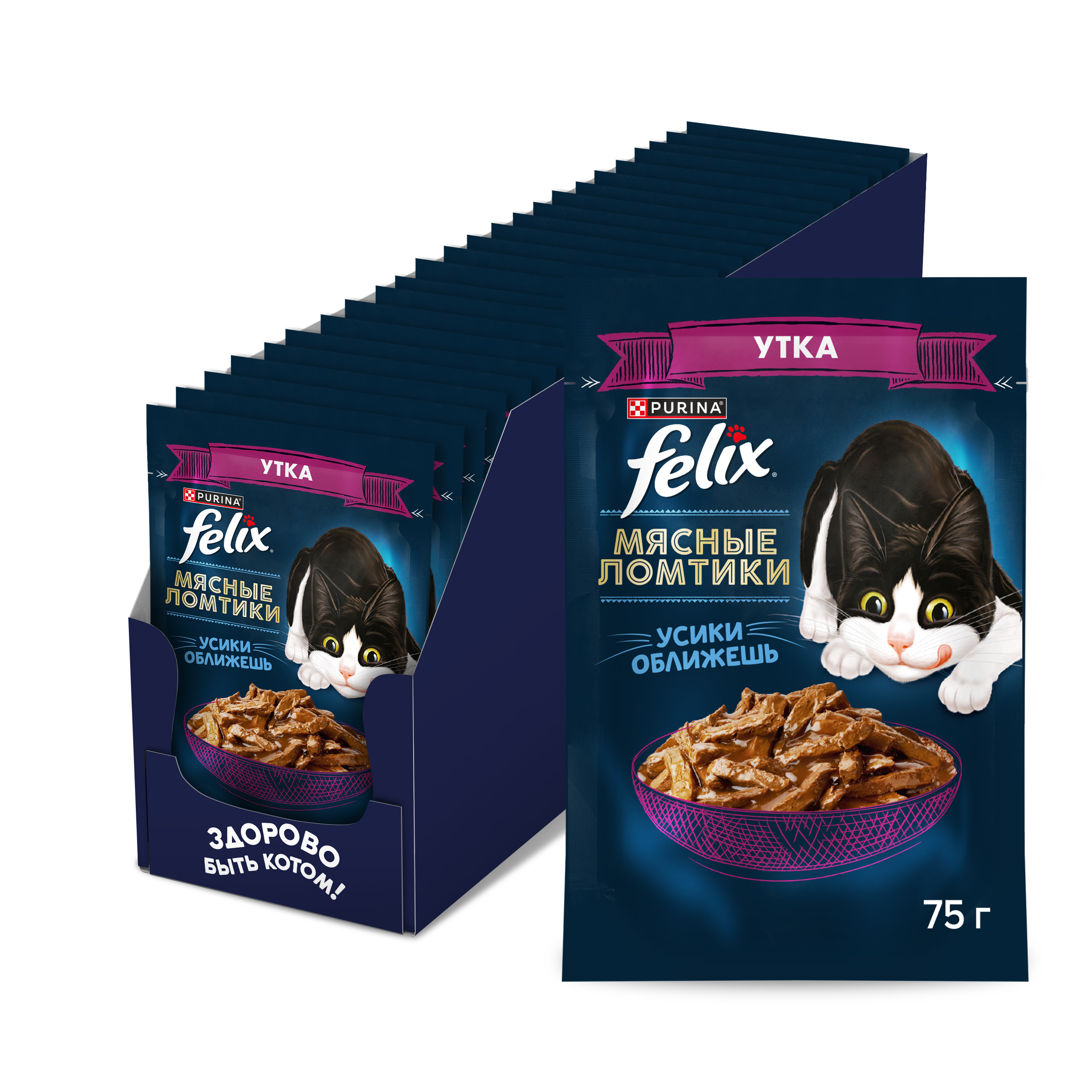 Влажный корм FELIX® Мясные Ломтики для кошек с уткой 75 г х 26 шт