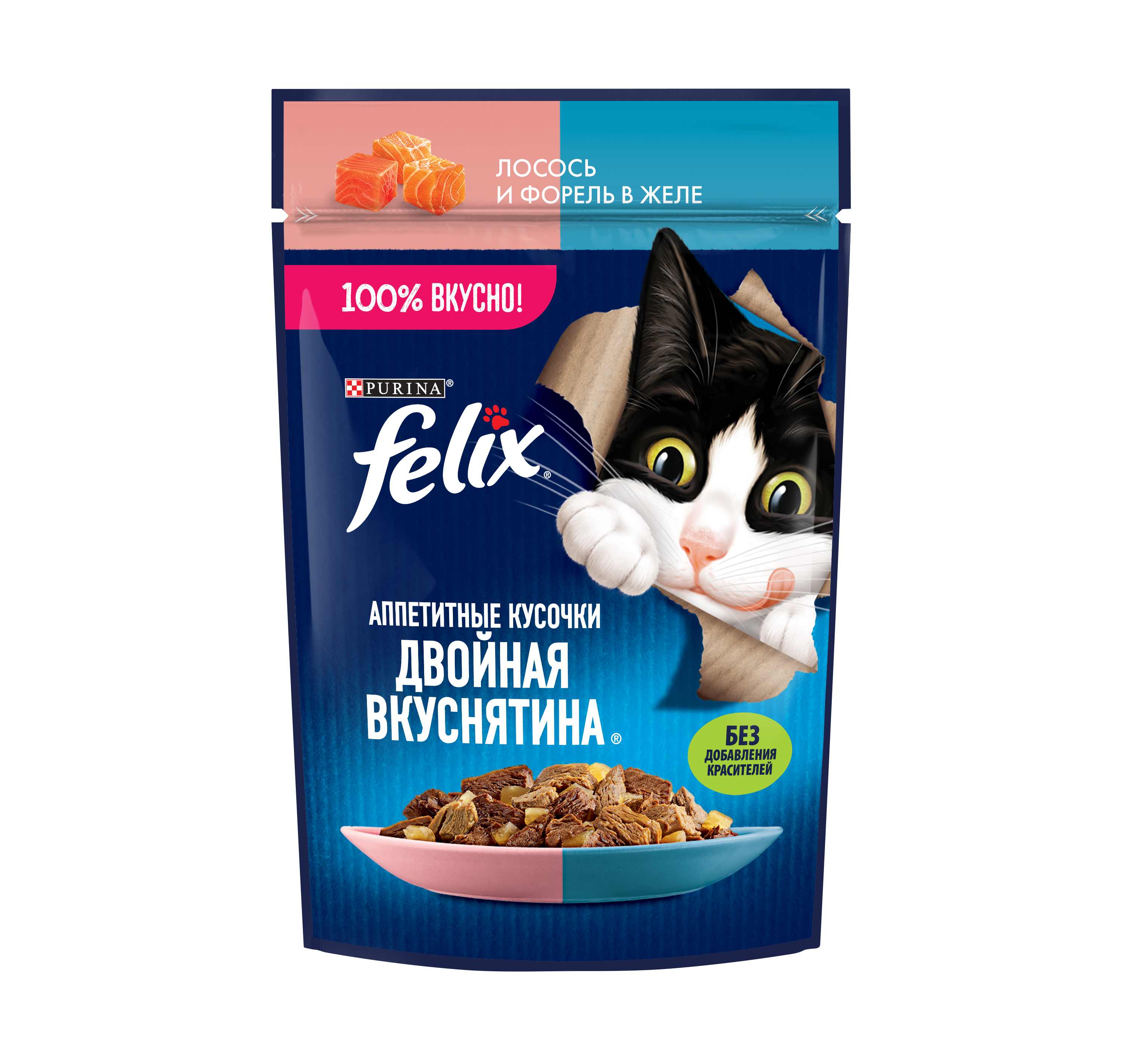 Влажный корм FELIX Двойная Вкуснятина с лососем и форелью, в желе 75 г х 26