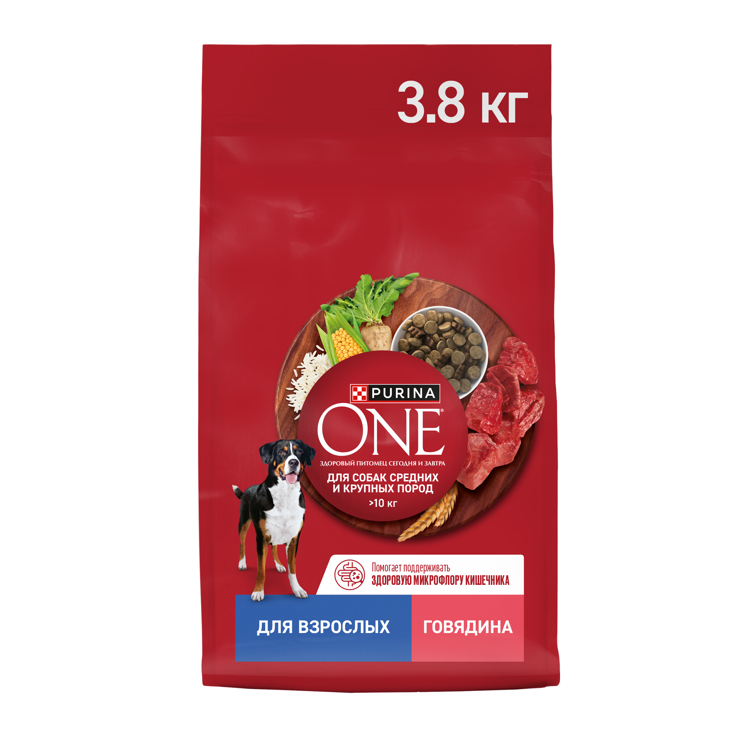 Сухой корм PURINA ONE® для взрослых собак средних и крупных пород с говядиной и рисом 3,8 кг