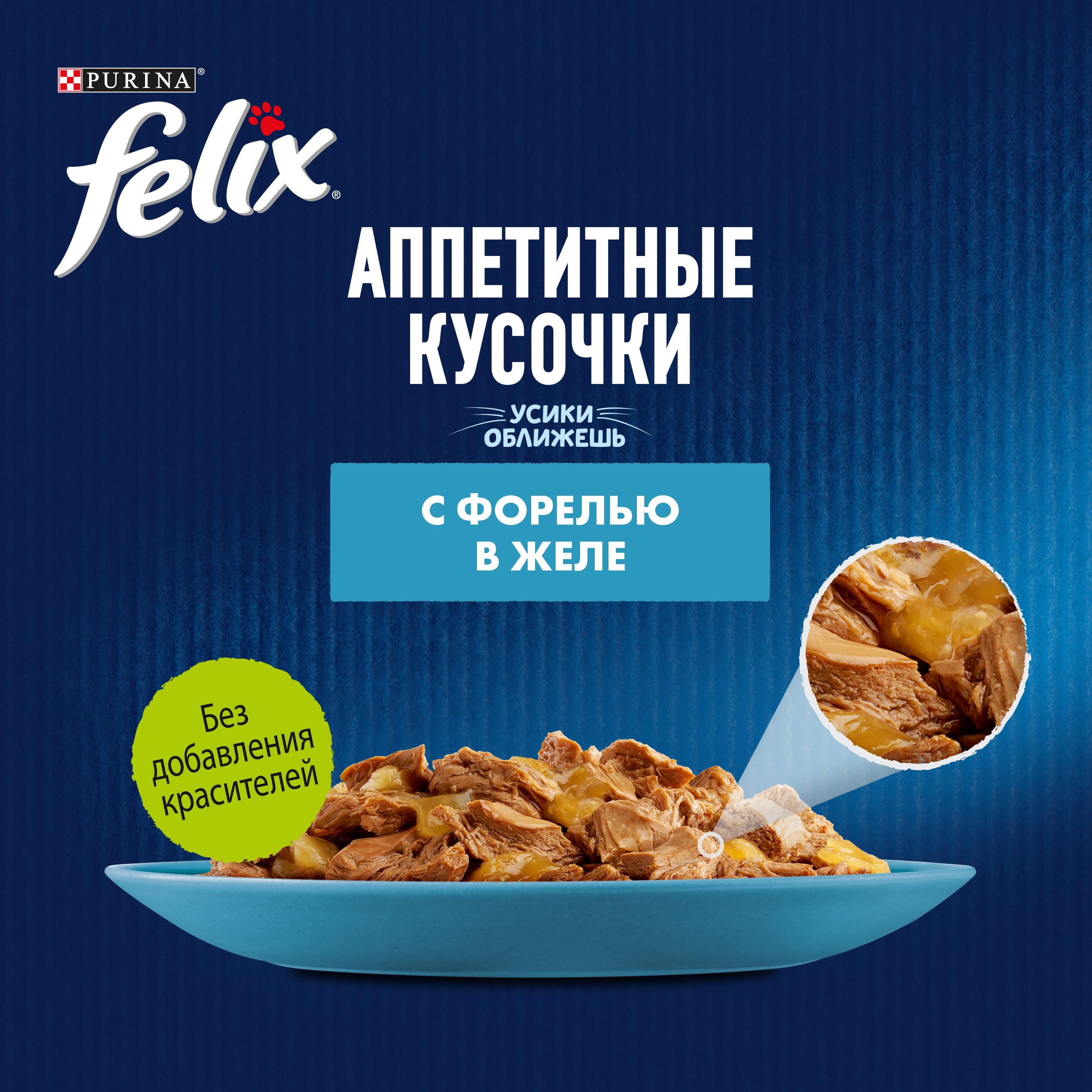Влажный корм FELIX® Аппетитные кусочки для кошек, с форелью в желе 75 г х 26 шт