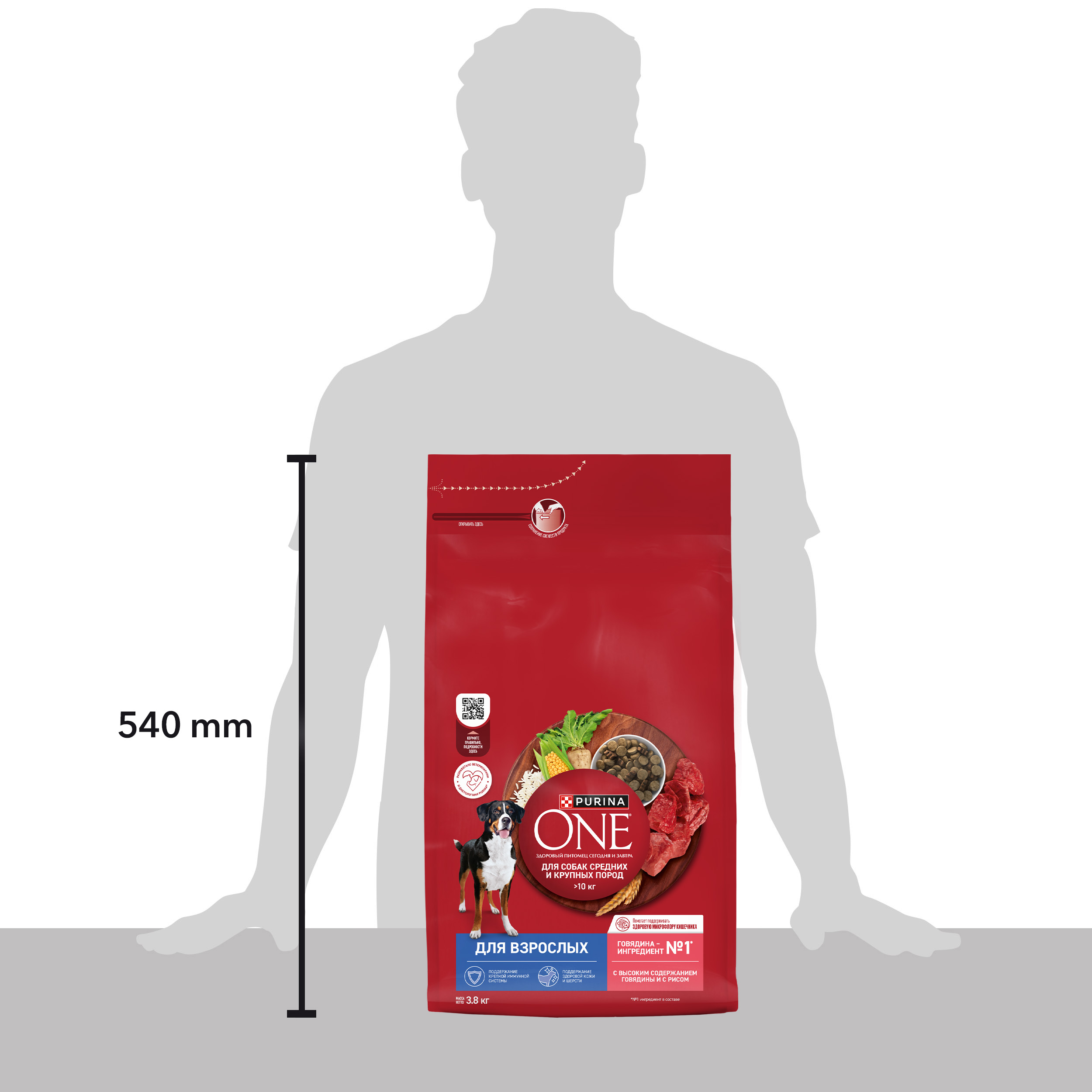 Сухой корм PURINA ONE® для взрослых собак средних и крупных пород с говядиной и рисом 3,8 кг