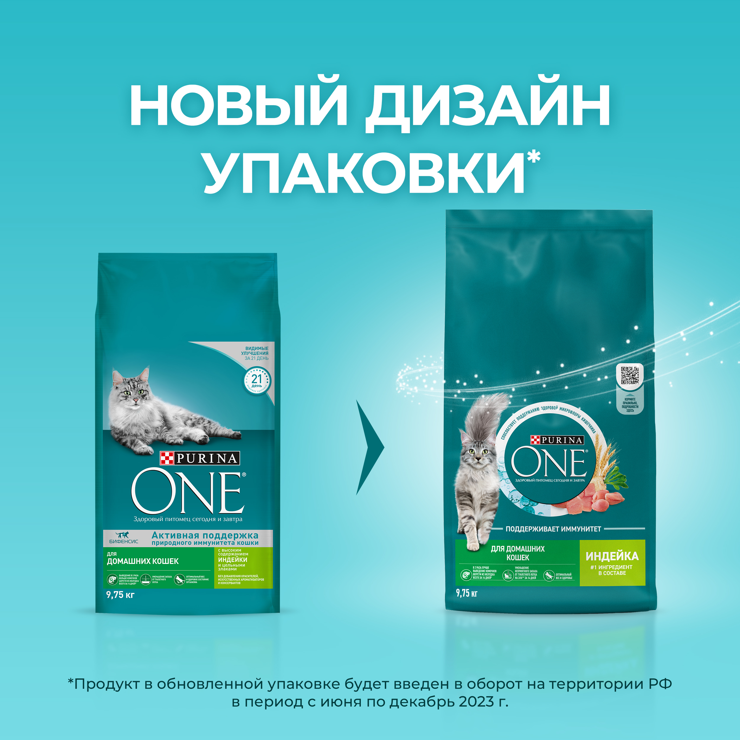 Сухой корм PURINA ONE® для взрослых домашних кошек с индейкой 9,75 кг