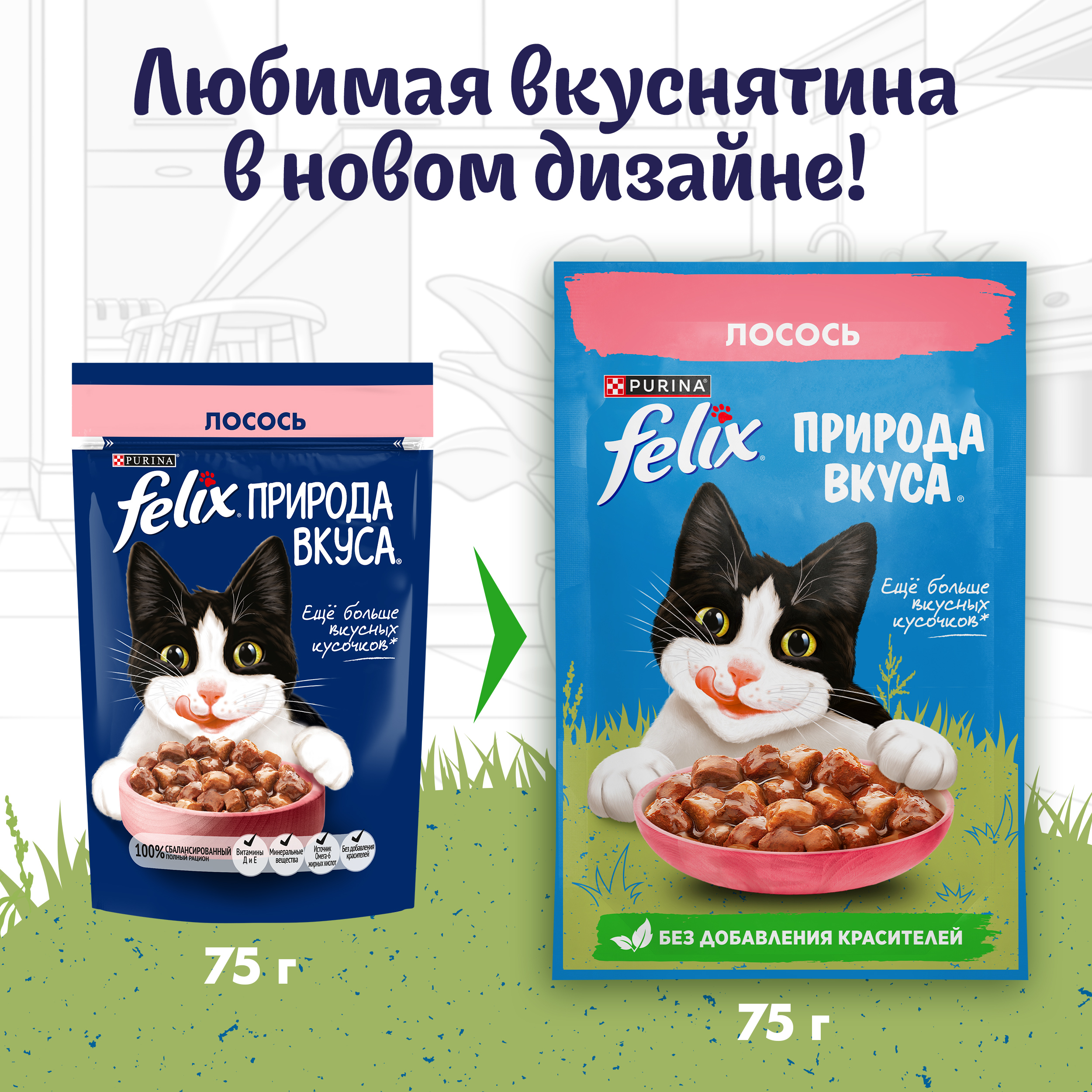 Влажный корм FELIX® Природа вкуса для кошек с лососем в соусе 75 г х 26 шт
