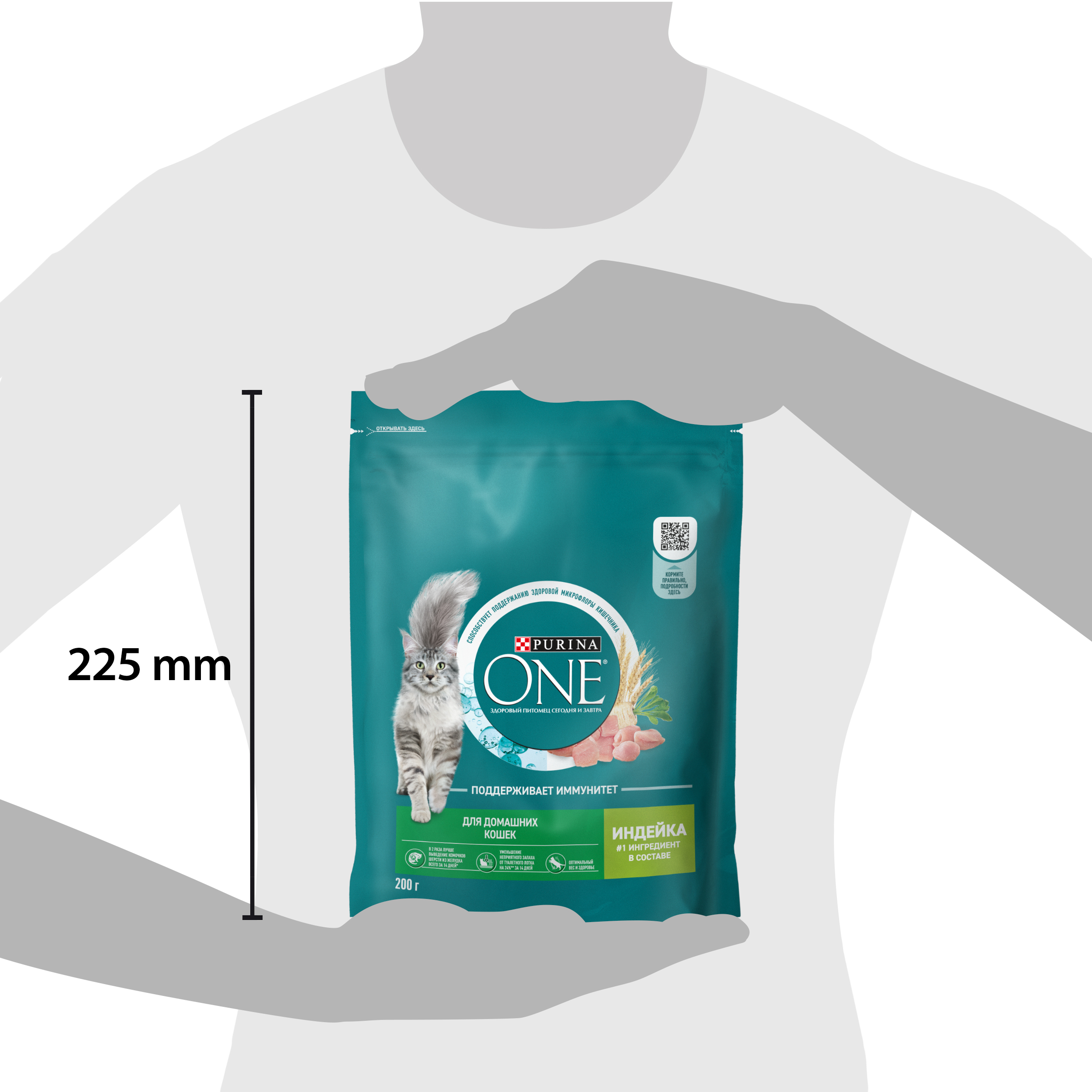 Сухой корм PURINA ONE® для взрослых домашних кошек с индейкой 200 г