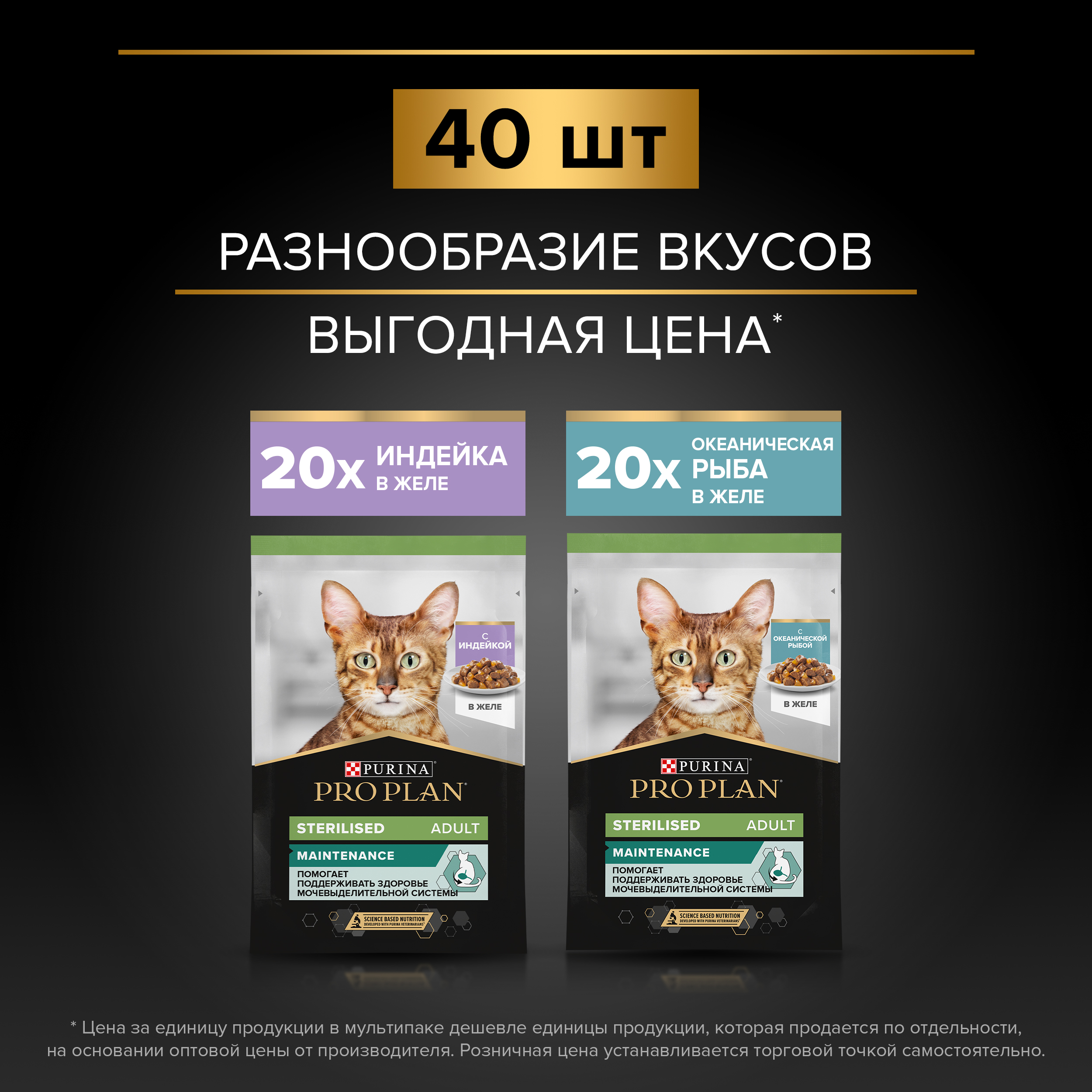Влажный корм PRO PLAN® Sterilised MAINTENANCE для взрослых стерилизованных кошек с индейкой в желе, с океанической рыбой в желе 85 г х 40 шт.