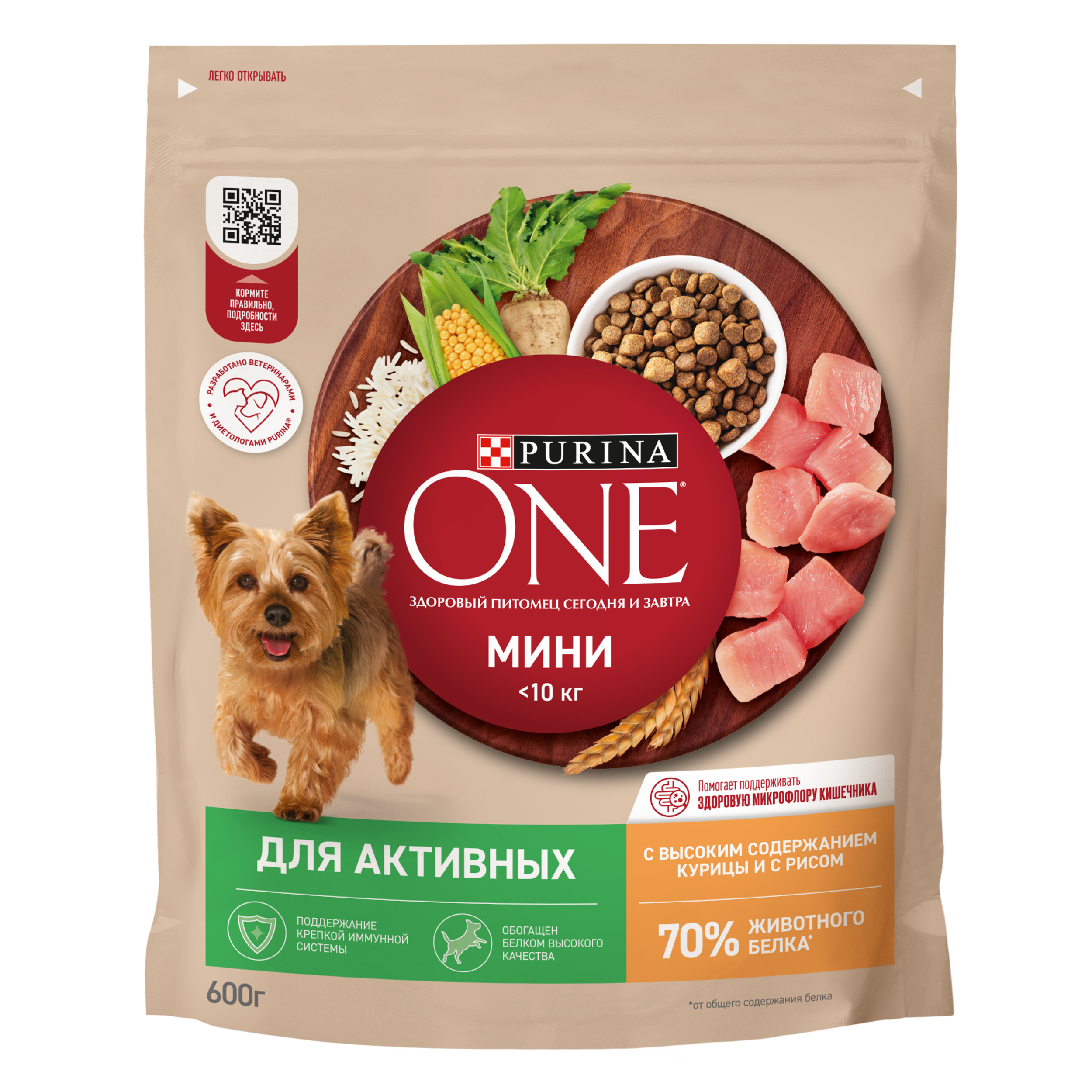 Сухой корм Purina ONE® МИНИ для активных собак мелких пород с курицей и рисом 600 г