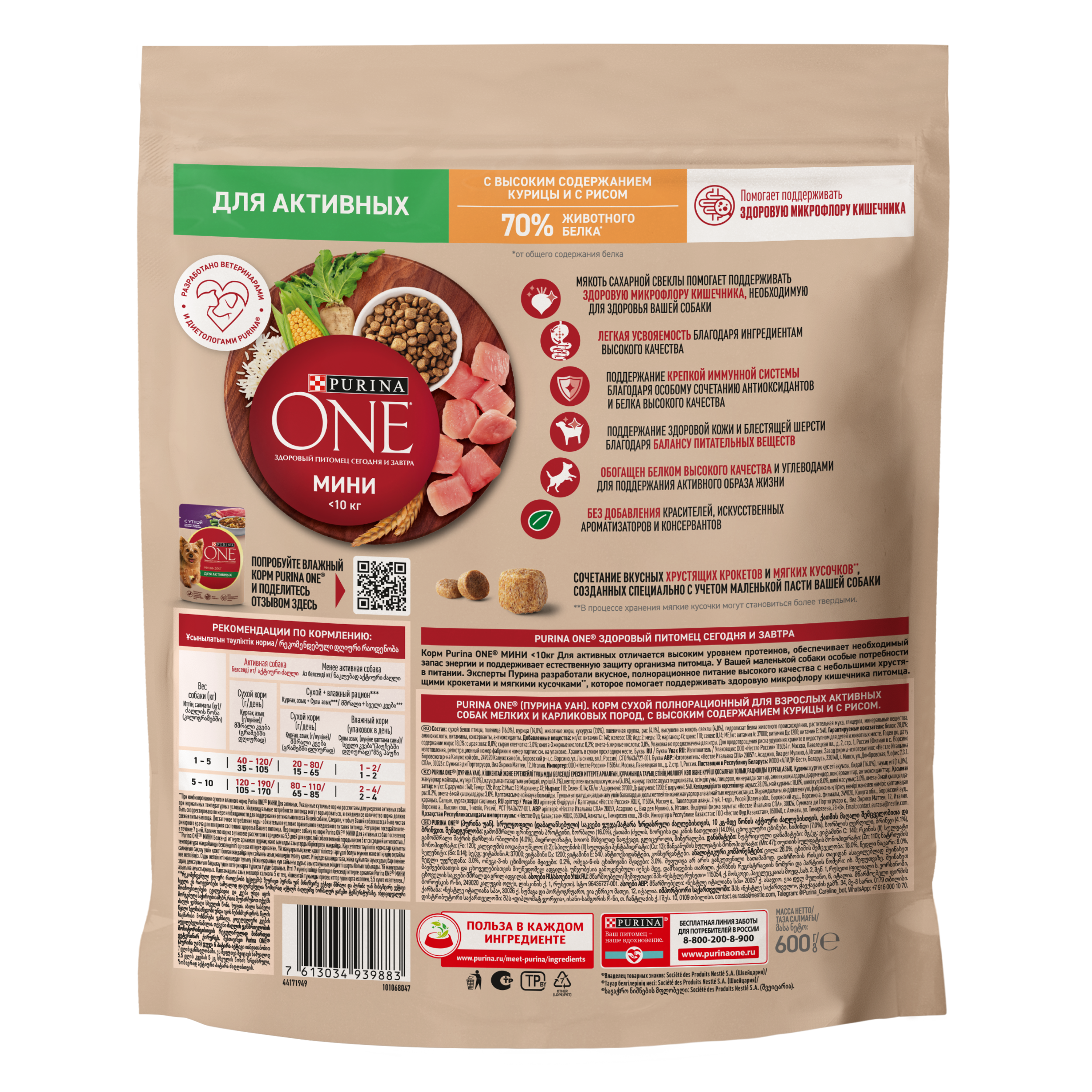 Сухой корм Purina ONE® МИНИ для активных собак мелких пород с курицей и рисом 600 г