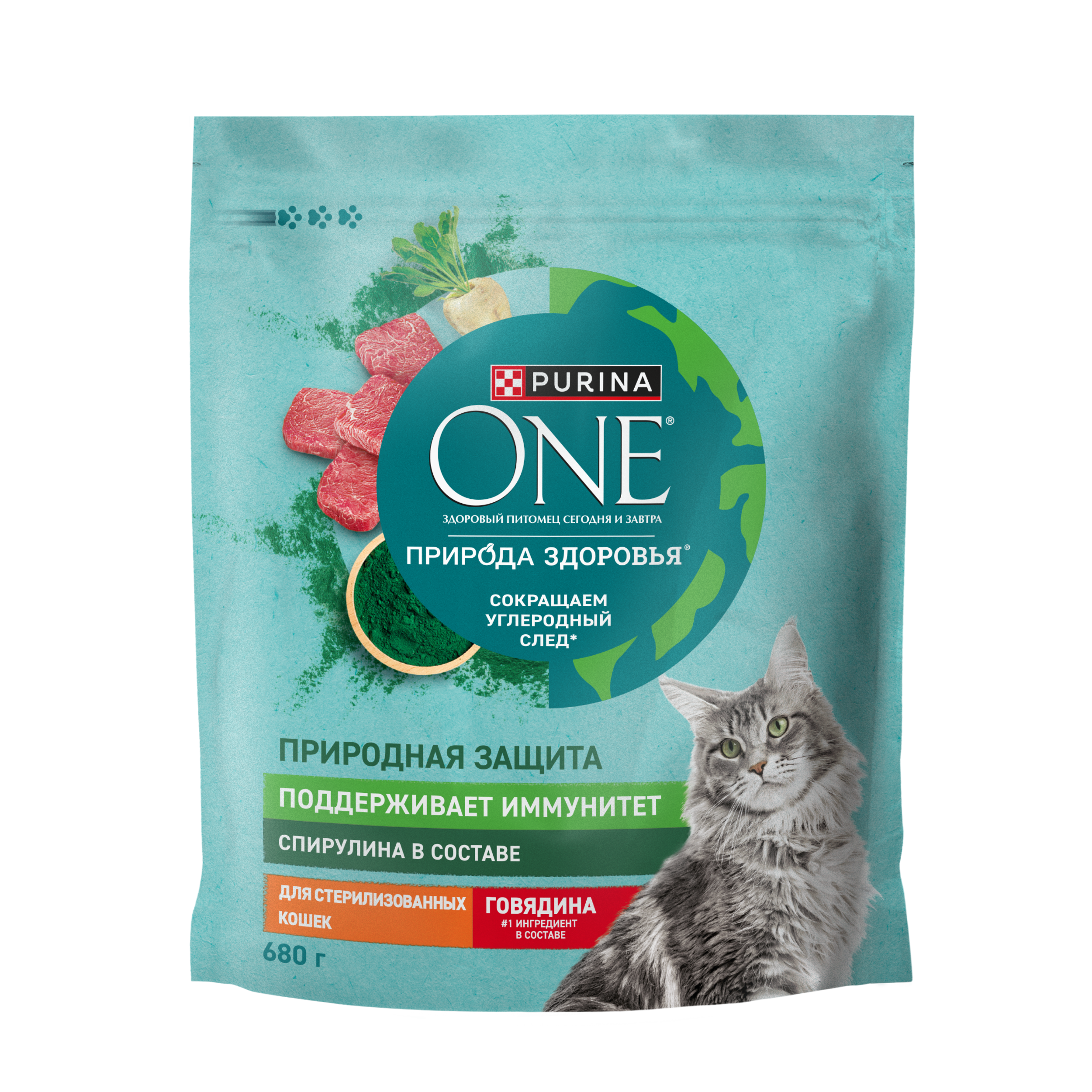 Сухой корм PURINA ONE® Природа Здоровья® для стерилизованных кошек и кастрированных котов с говядиной, 680 г