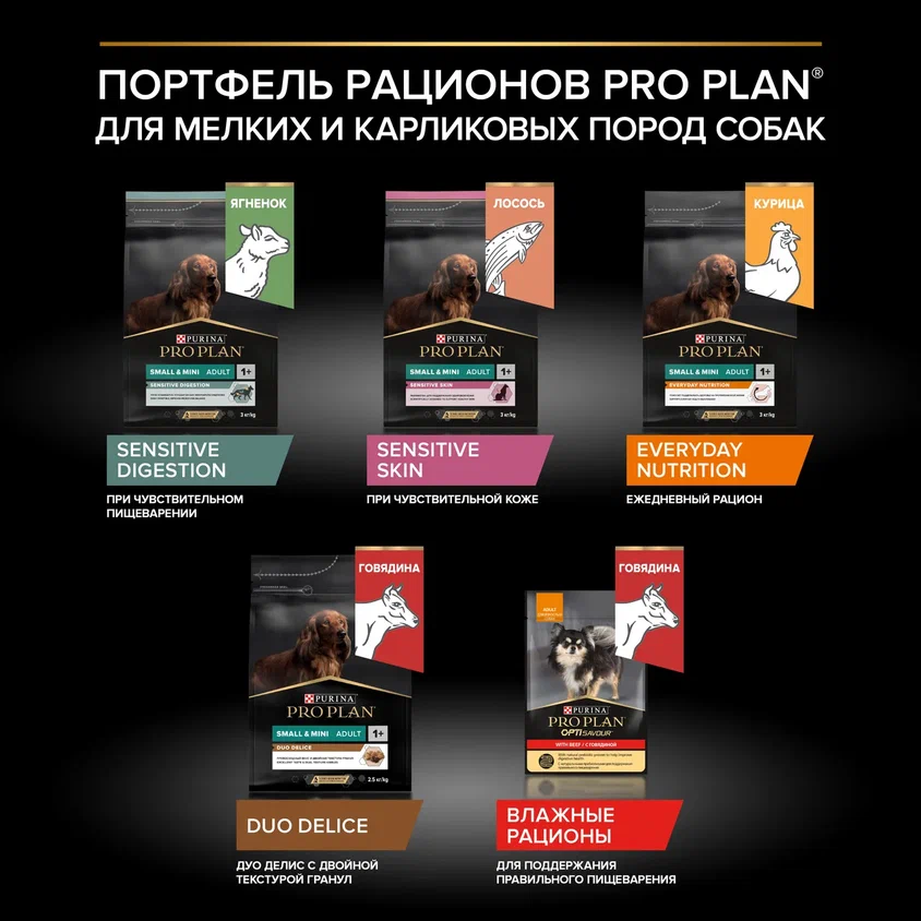 Сухой корм PRO PLAN® DUO DELICE для взрослых собак мелких и карликовых пород с превосходным вкусом и двойной текстурой гранул с говядиной, 2.5 кг