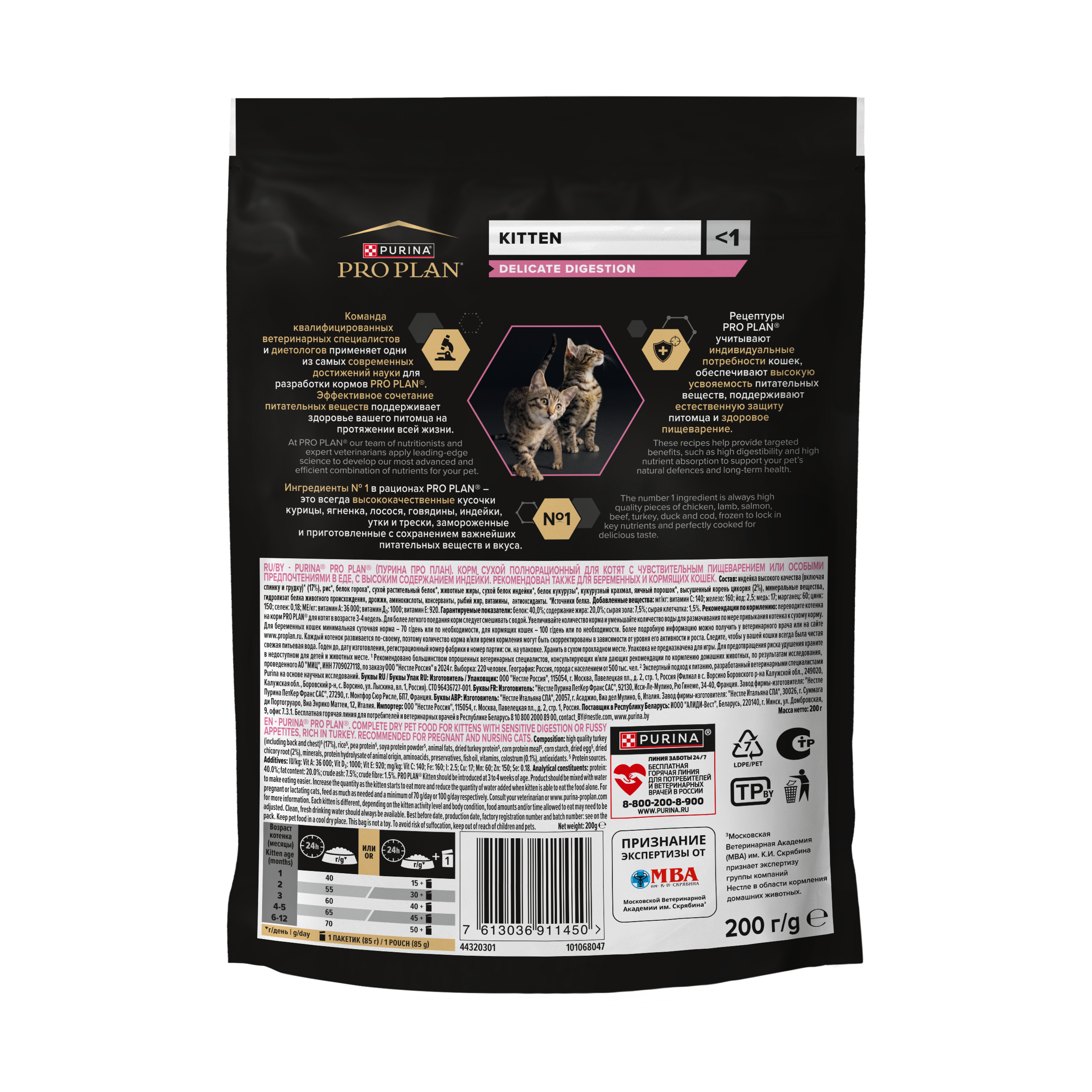 Сухой корм PRO PLAN® DELICATE DIGESTION для котят для чувствительного пищеварения с индейкой 200 г