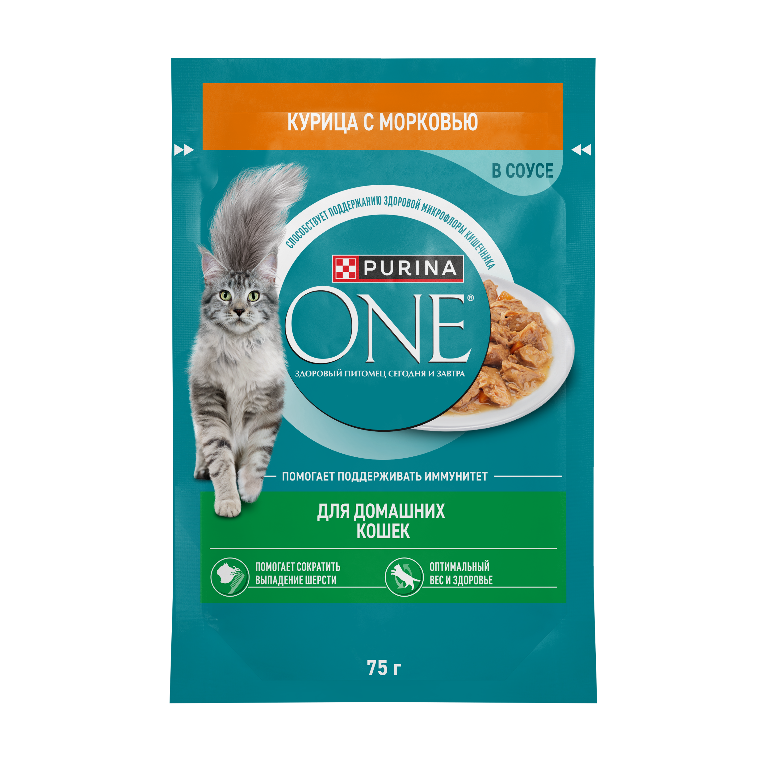 Влажный корм PURINA ONE® для взрослых домашних кошек с курицей и морковью 75 г x 26 шт