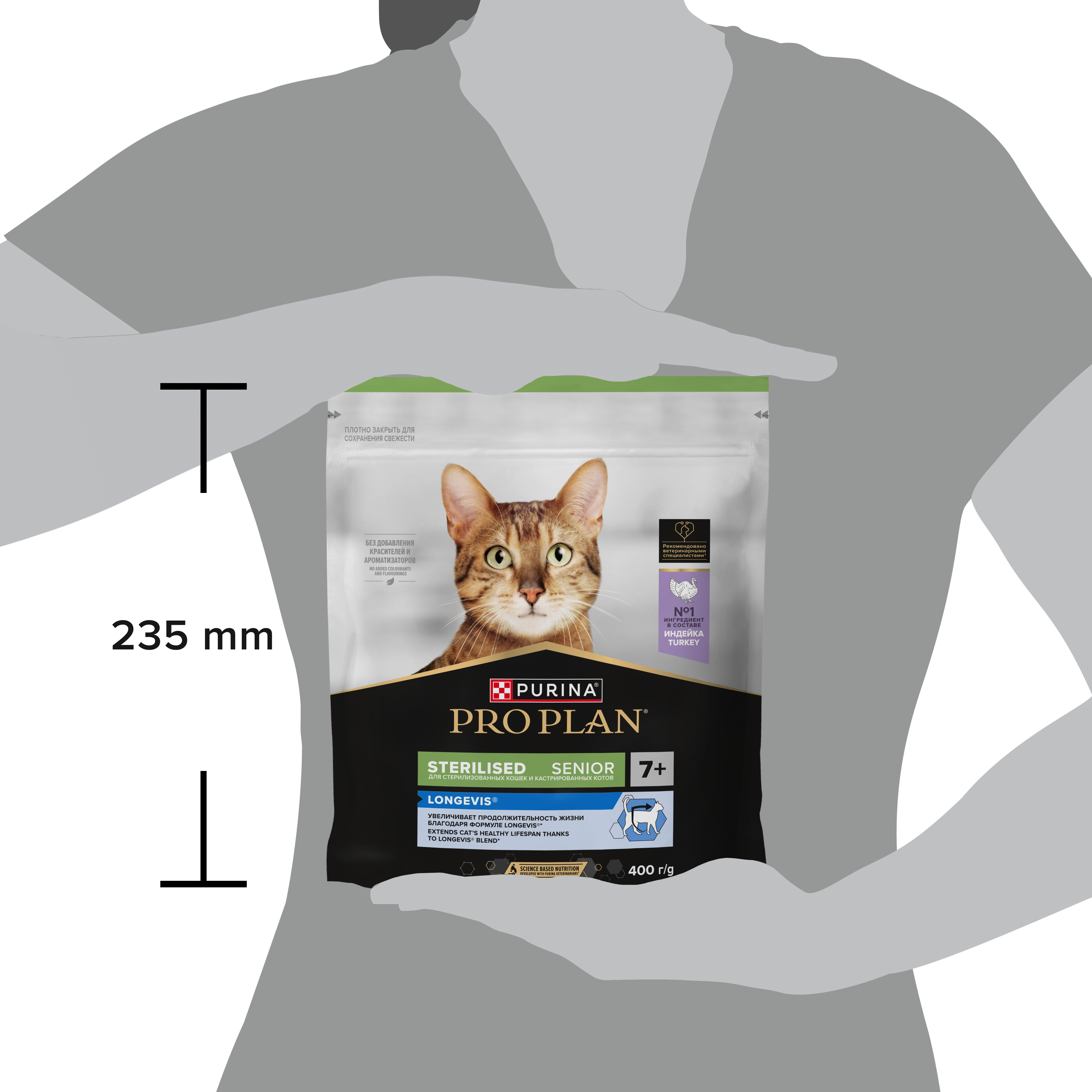 Сухой корм PRO PLAN® Sterilised LONGEVIS® для стерилизованных кошек старше 7 лет с индейкой, 400 г