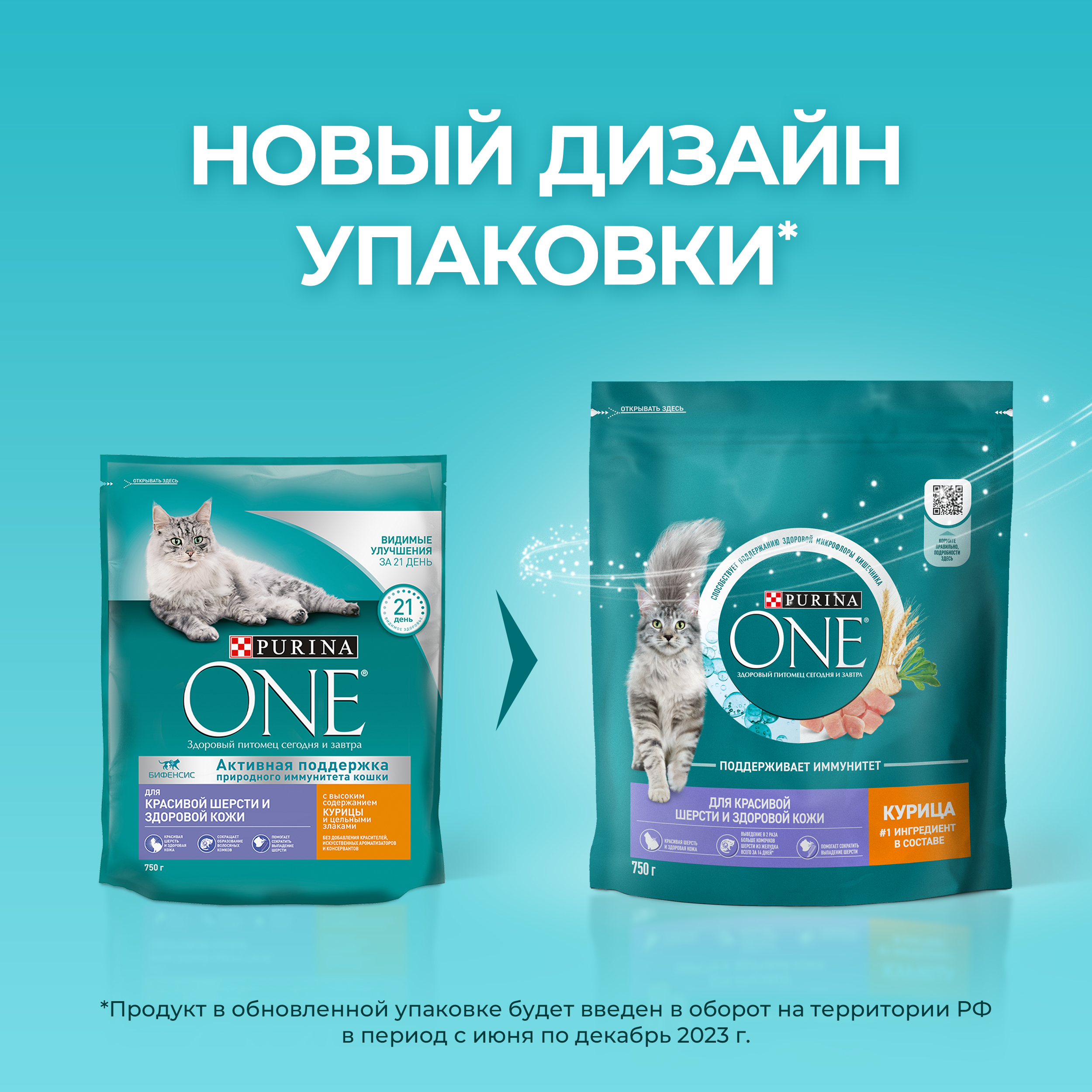 Сухой корм PURINA ONE® для взрослых кошек для красивой шерсти и здоровой кожи с курицей 750 г