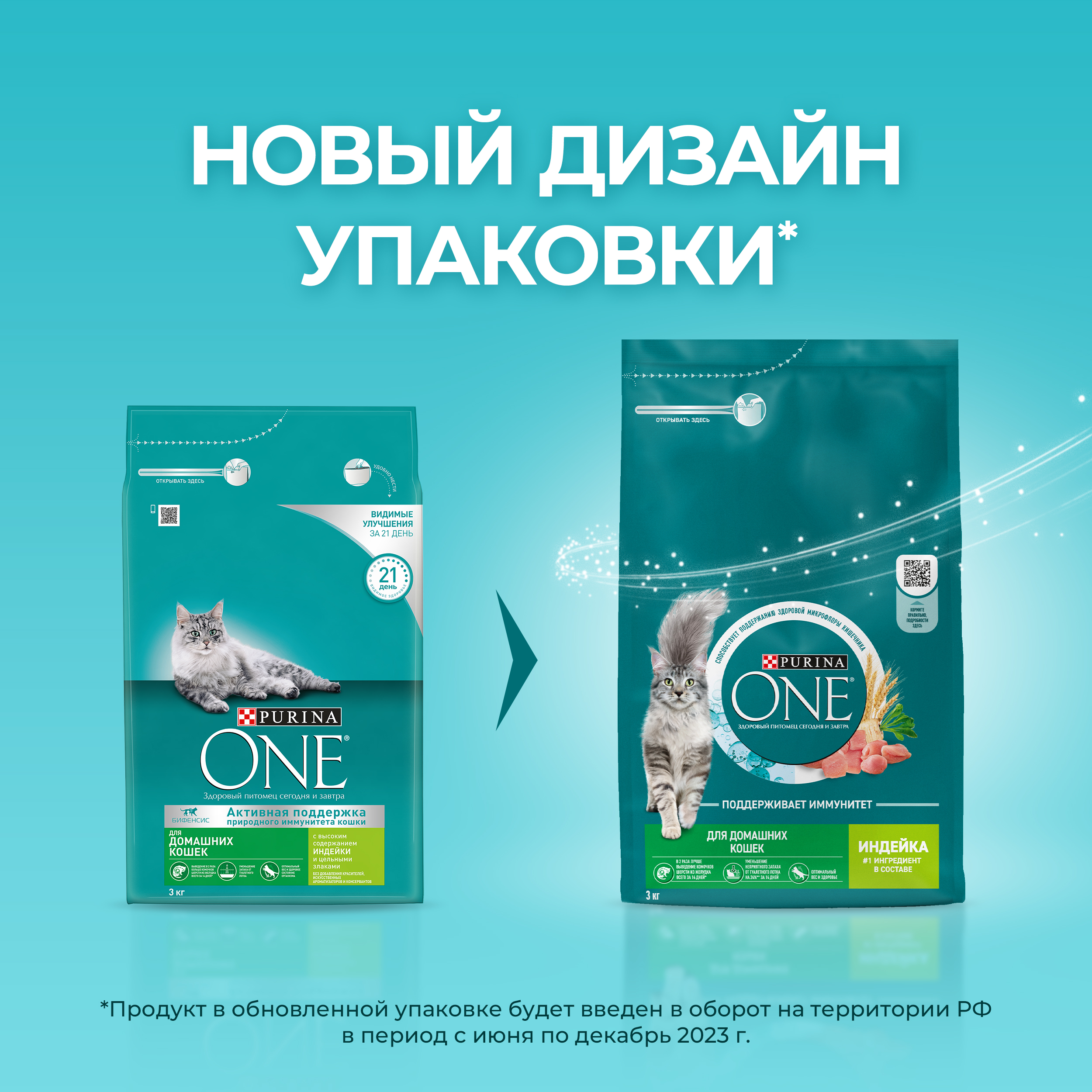 Сухой корм PURINA ONE® для взрослых домашних кошек с индейкой 3 кг