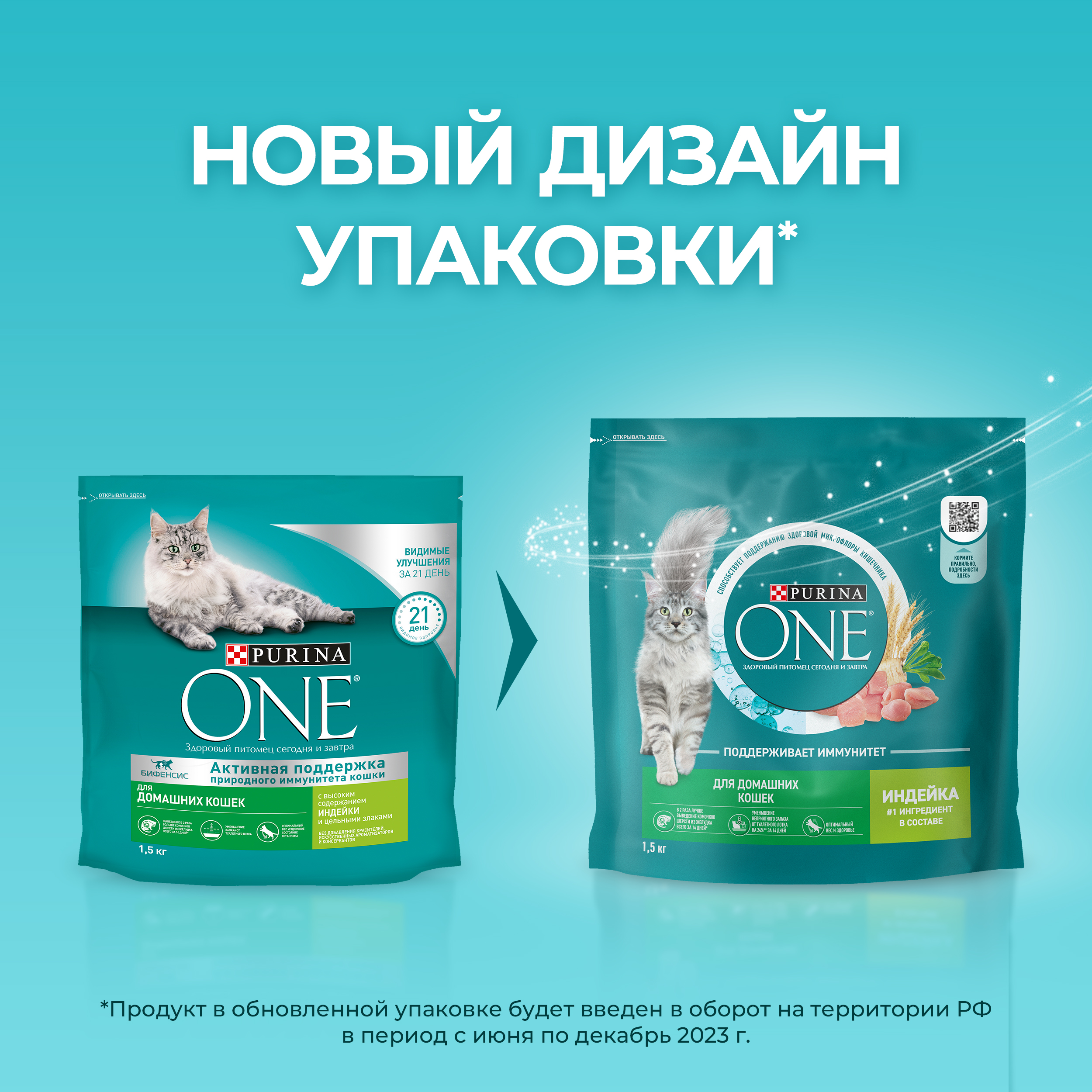 Сухой корм PURINA ONE® для взрослых домашних кошек с индейкой 1,5 кг