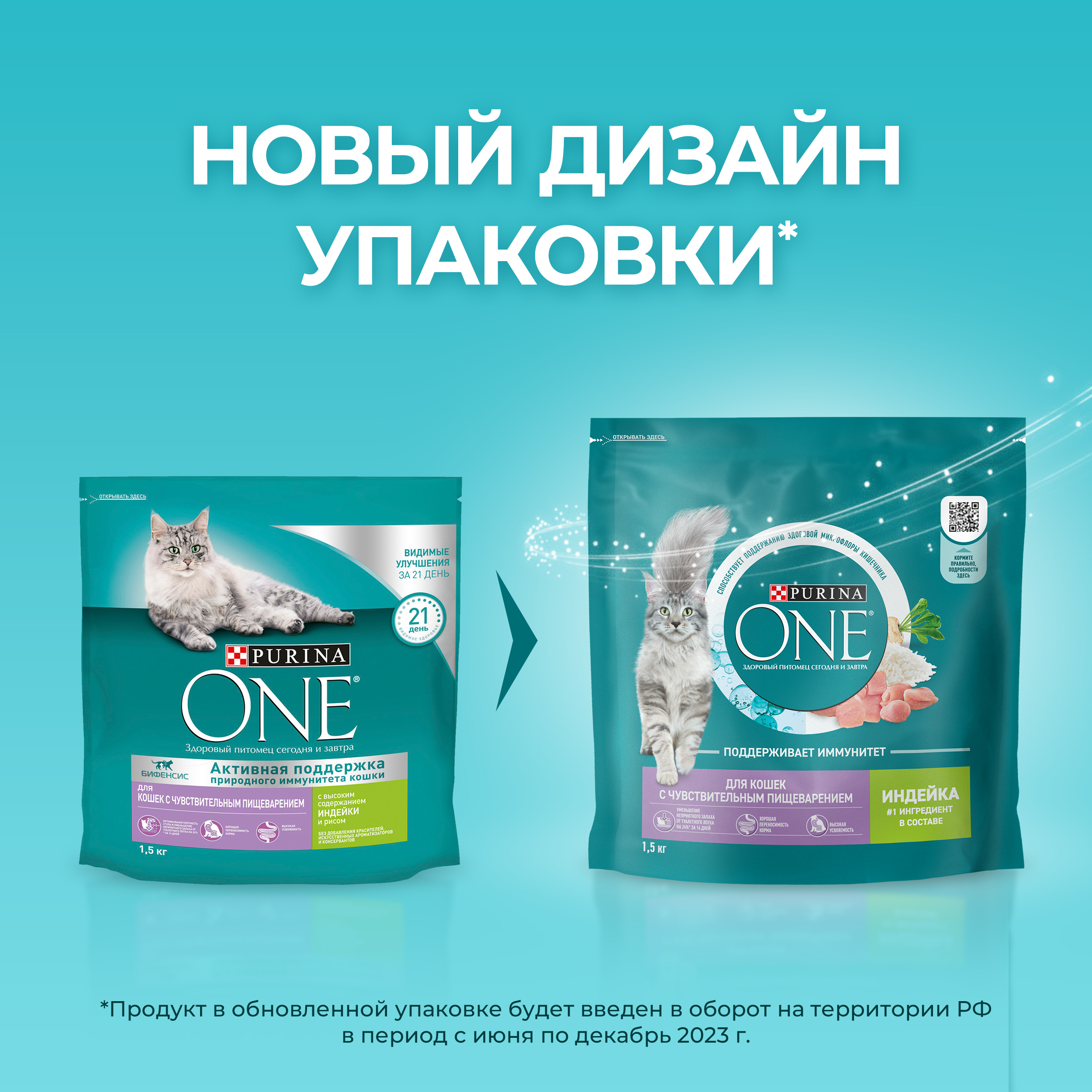 Сухой корм PURINA ONE® для взрослых кошек для чувствительного пищеварения с индейкой 1,5 кг