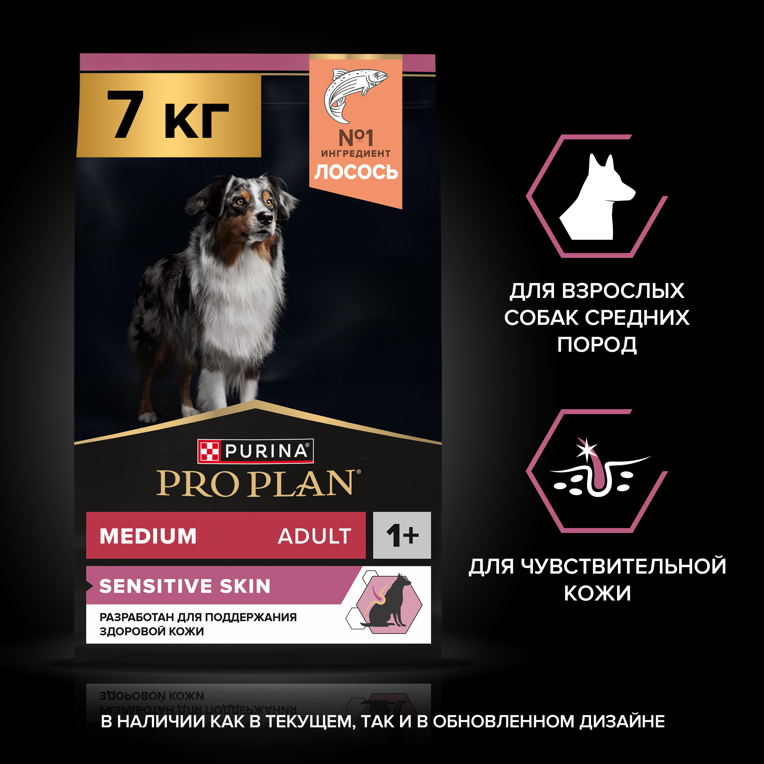 Сухой корм PRO PLAN® SENSITIVE SKIN для взрослых собак средних пород с чувствительной кожей с лососем, 7 кг
