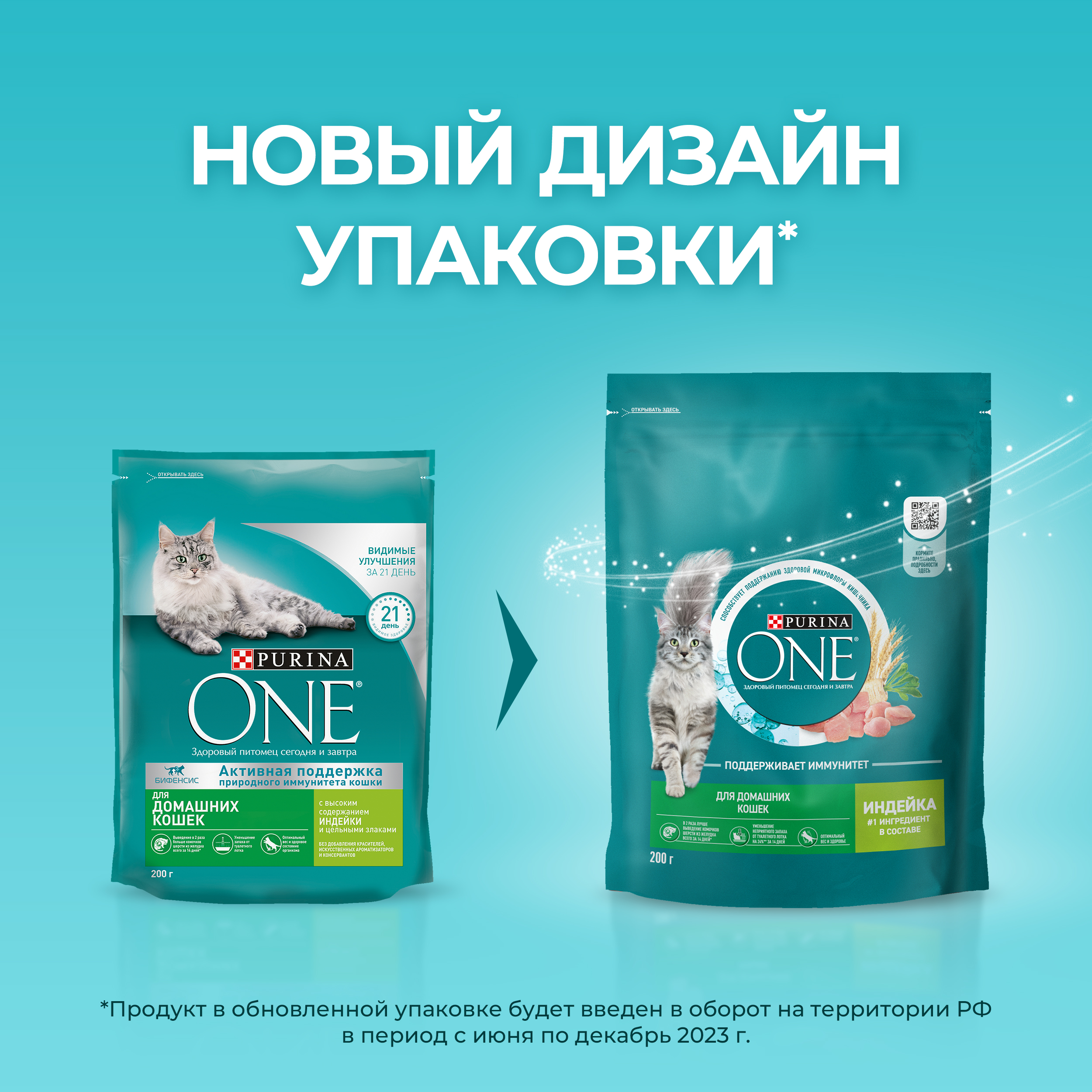 Сухой корм PURINA ONE® для взрослых домашних кошек с индейкой 200 г