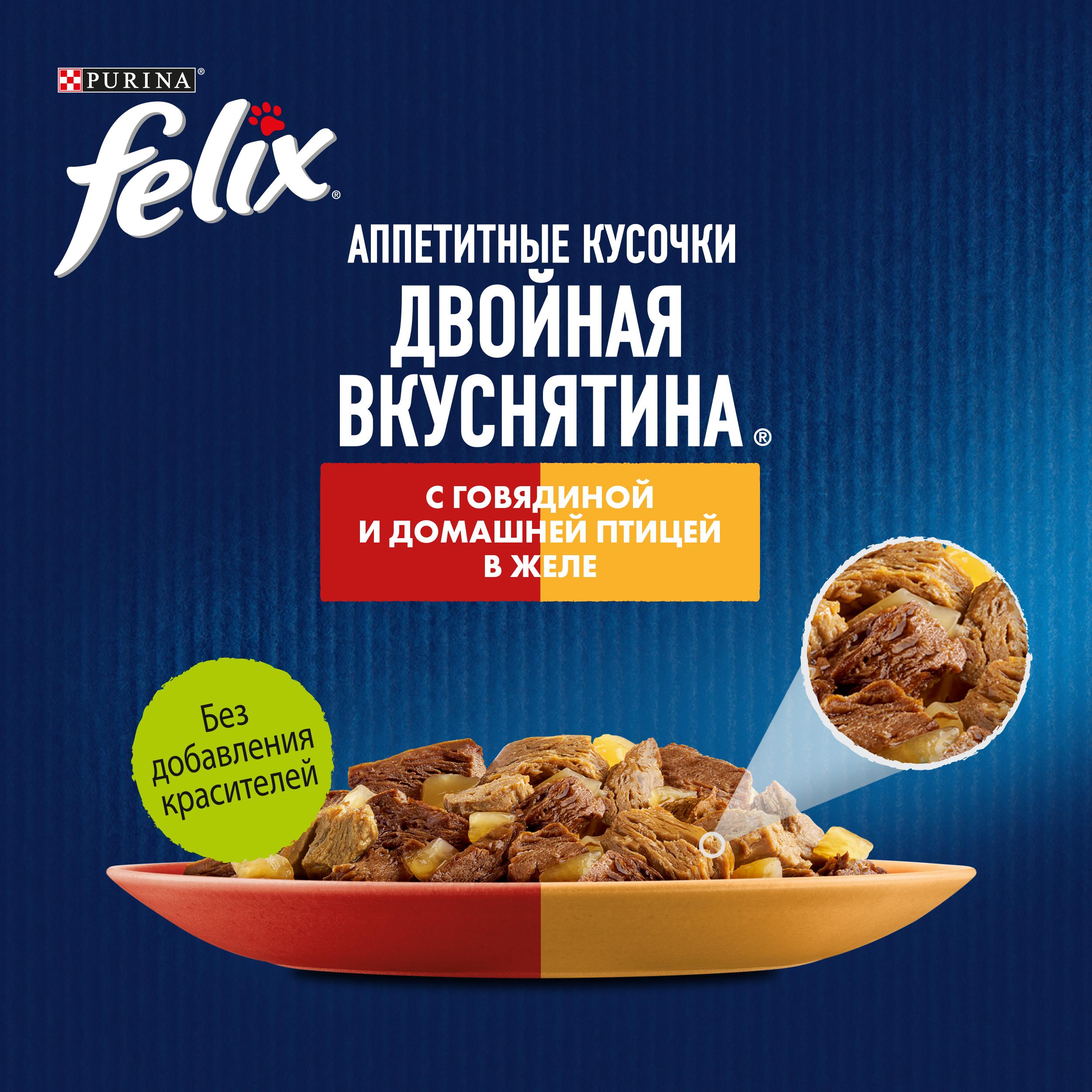 Влажный корм FELIX® Двойная Вкуснятина для кошек с говядиной и птицей 75 г х 26 шт