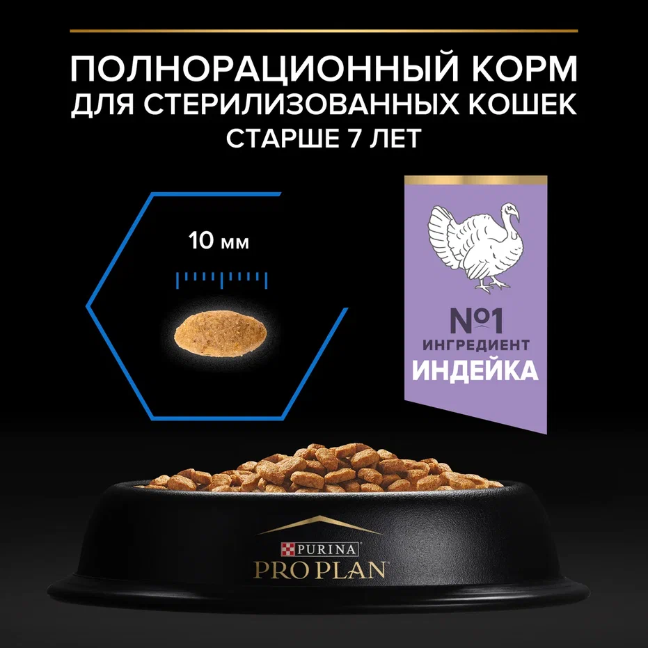 Сухой корм PRO PLAN® Sterilised LONGEVIS® для стерилизованных кошек старше 7 лет с индейкой, 400 г