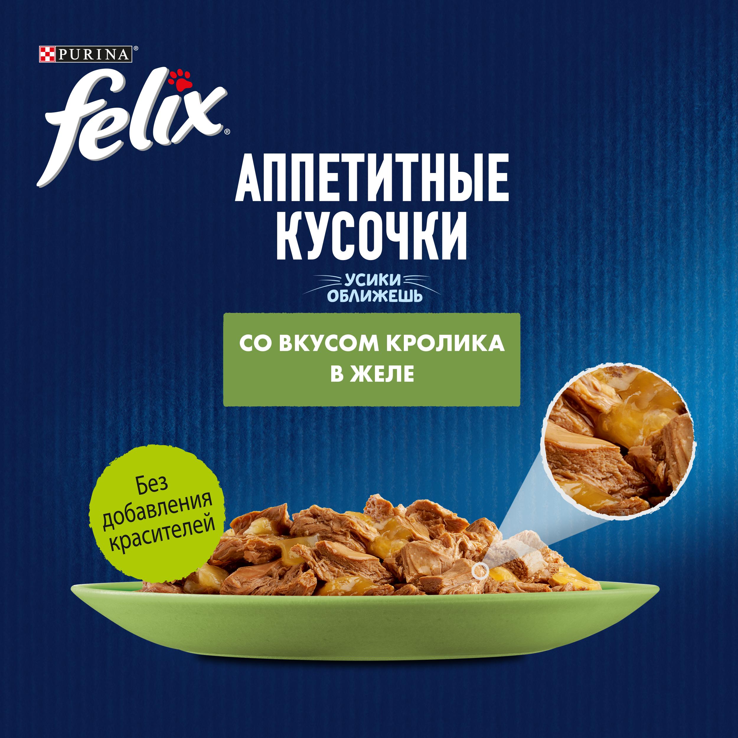 Влажный корм FELIX® Аппетитные кусочки для кошек, с кроликом в желе, 75 г x 26 шт