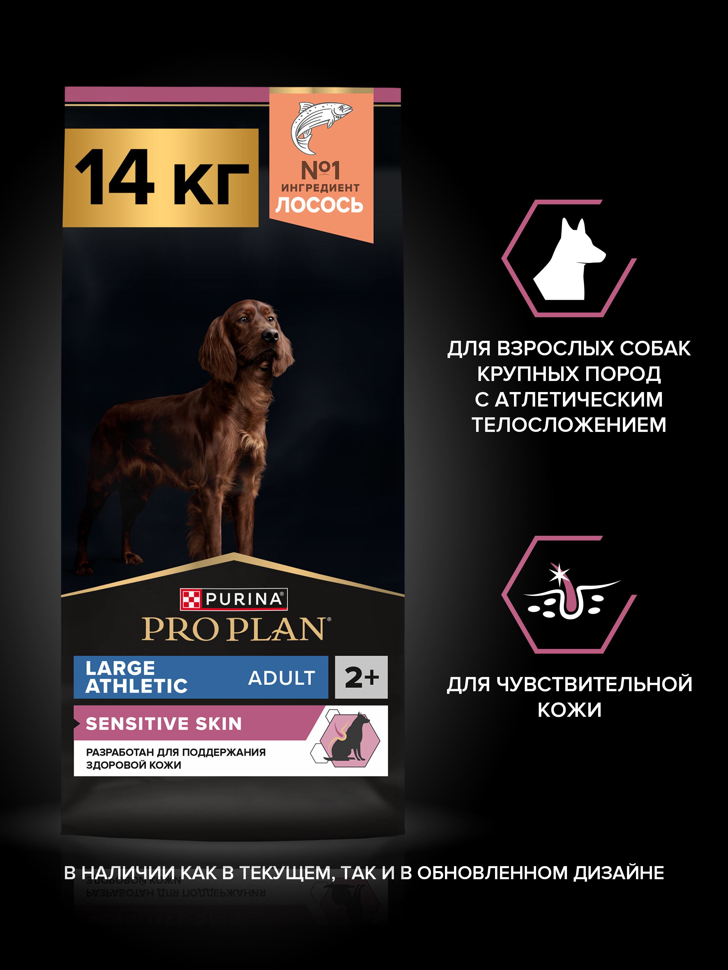 Сухой корм PRO PLAN® SENSITIVE SKIN для взрослых собак крупных пород с атлетическим телосложением с чувствительной кожей с лососем, 14 кг