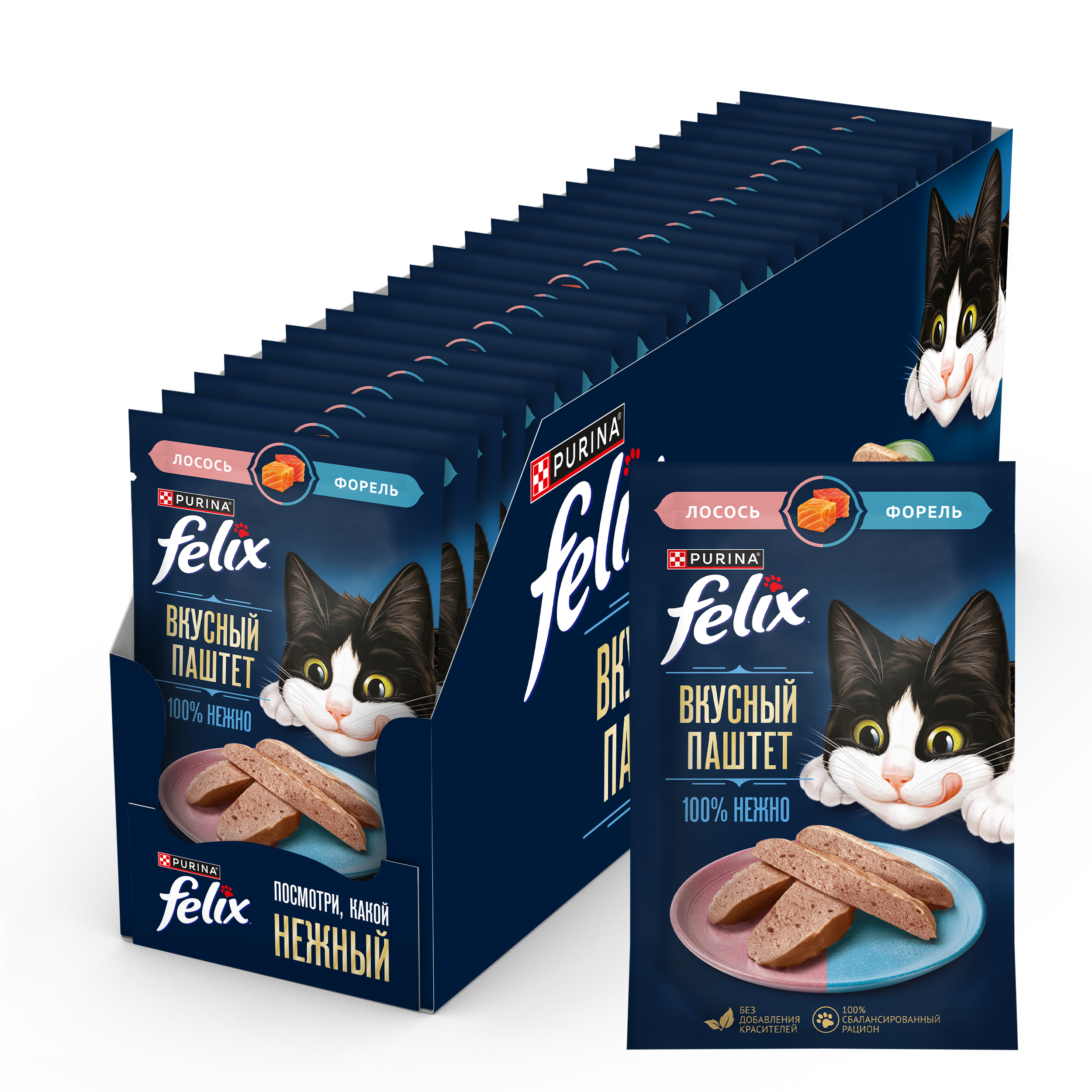 Влажный корм FELIX® Вкусный паштет для кошек, со вкусом лосося и форели, 75 г x 26 шт