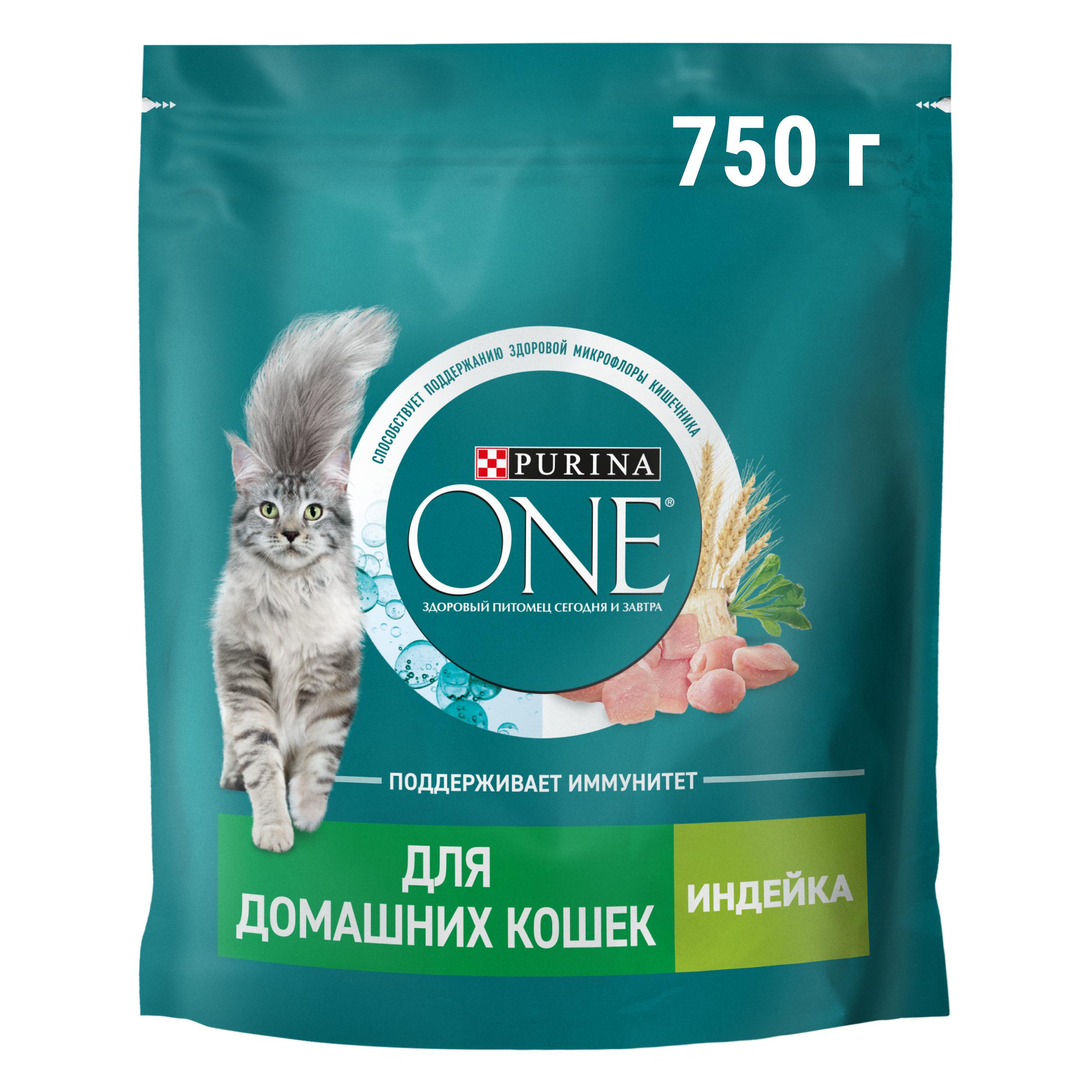 Сухой корм PURINA ONE® для взрослых домашних кошек с индейкой 750 г
