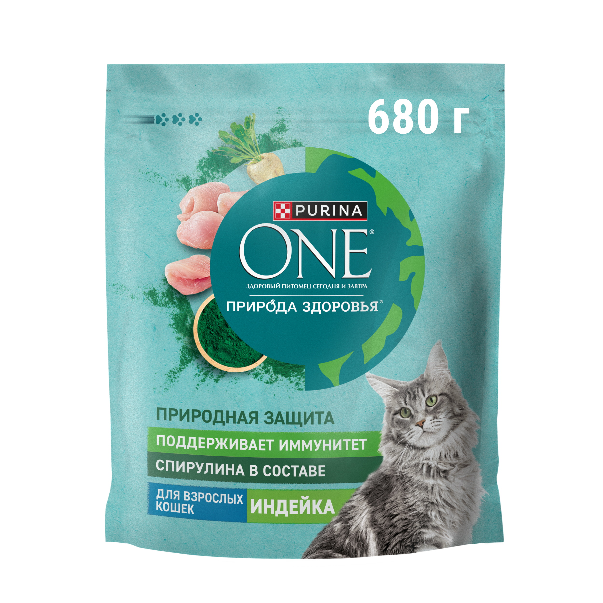 Сухой корм PURINA ONE® Природа Здоровья® для взрослых кошек с индейкой 680 г